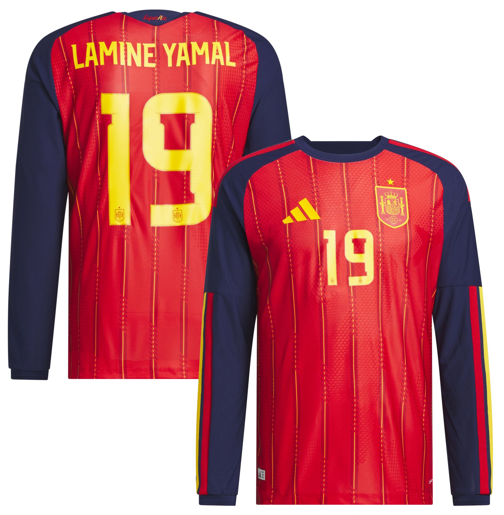 adidas Adult Spain Lamine Yamal #19 Home Authentic Long Sleeve