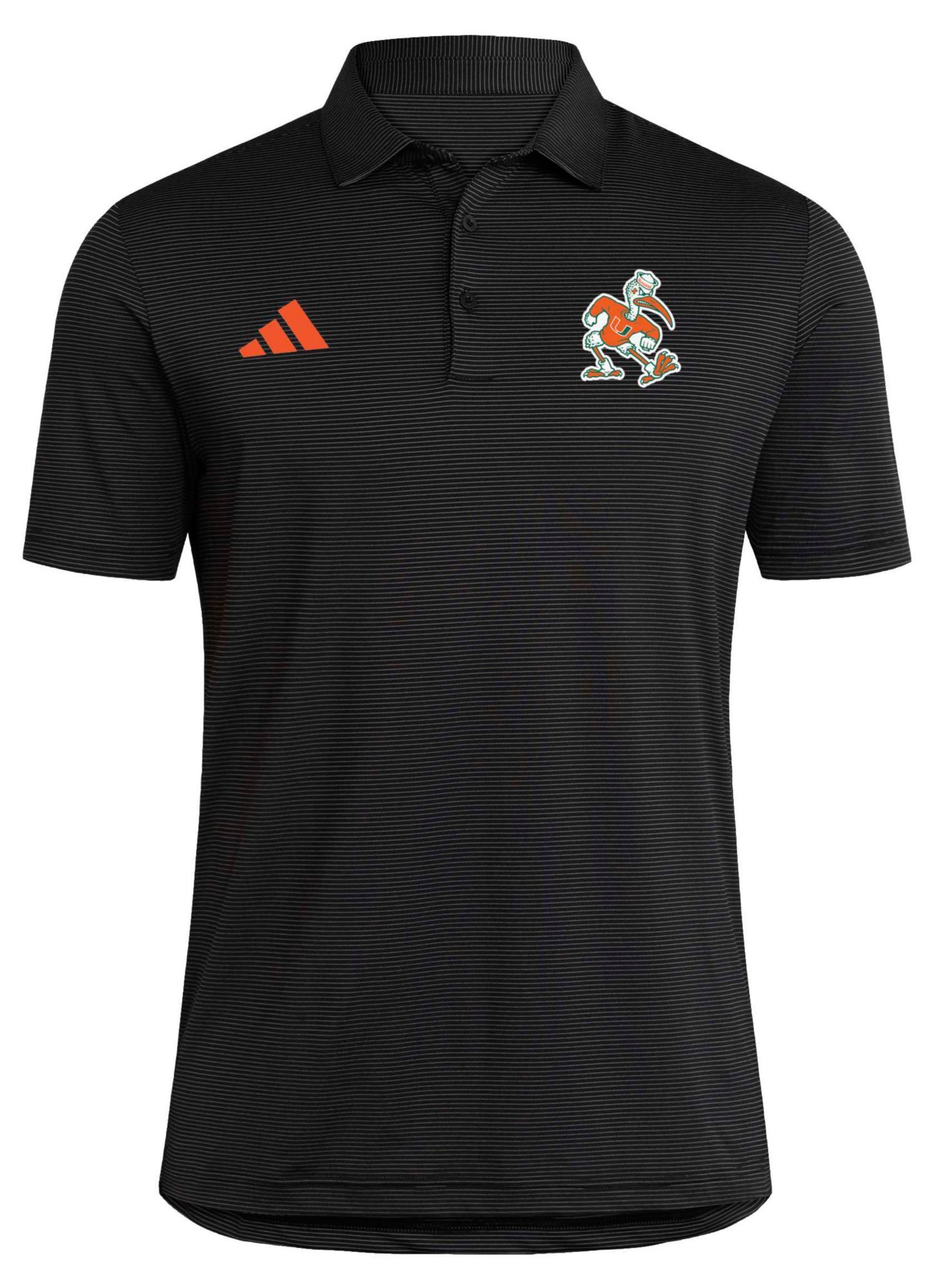 adidas Men's Miami Hurricanes Black Ultimate Stripe Coaches Polo