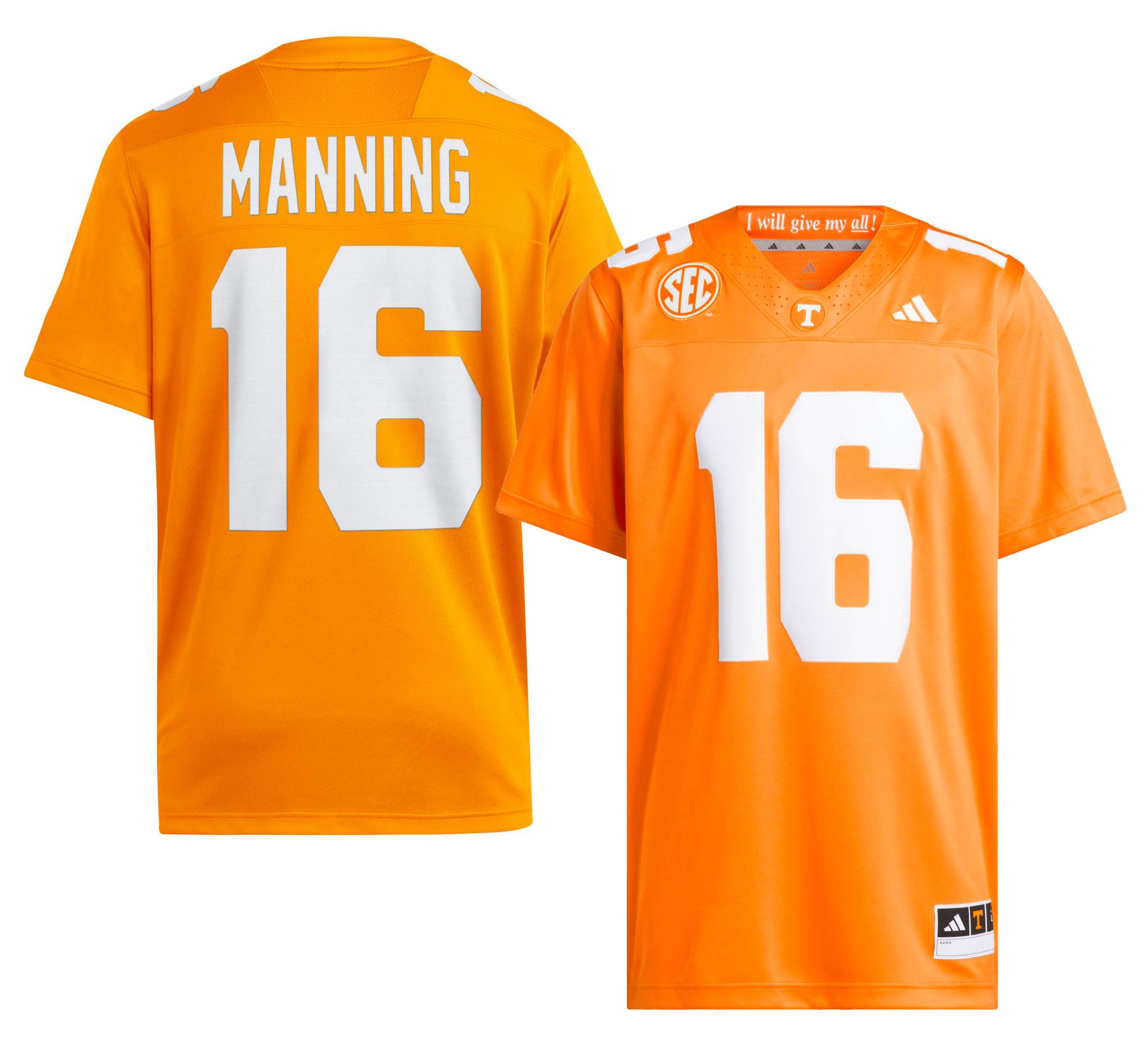 adidas Men's Tennessee Volunteers Peyton Manning #18 Bright Orange