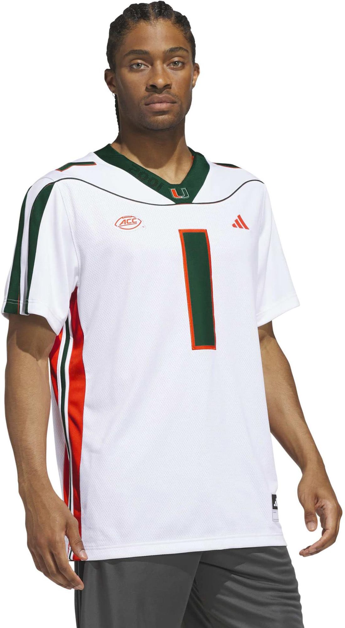 adidas Men's Miami Hurricanes Premier Striped Football Jersey