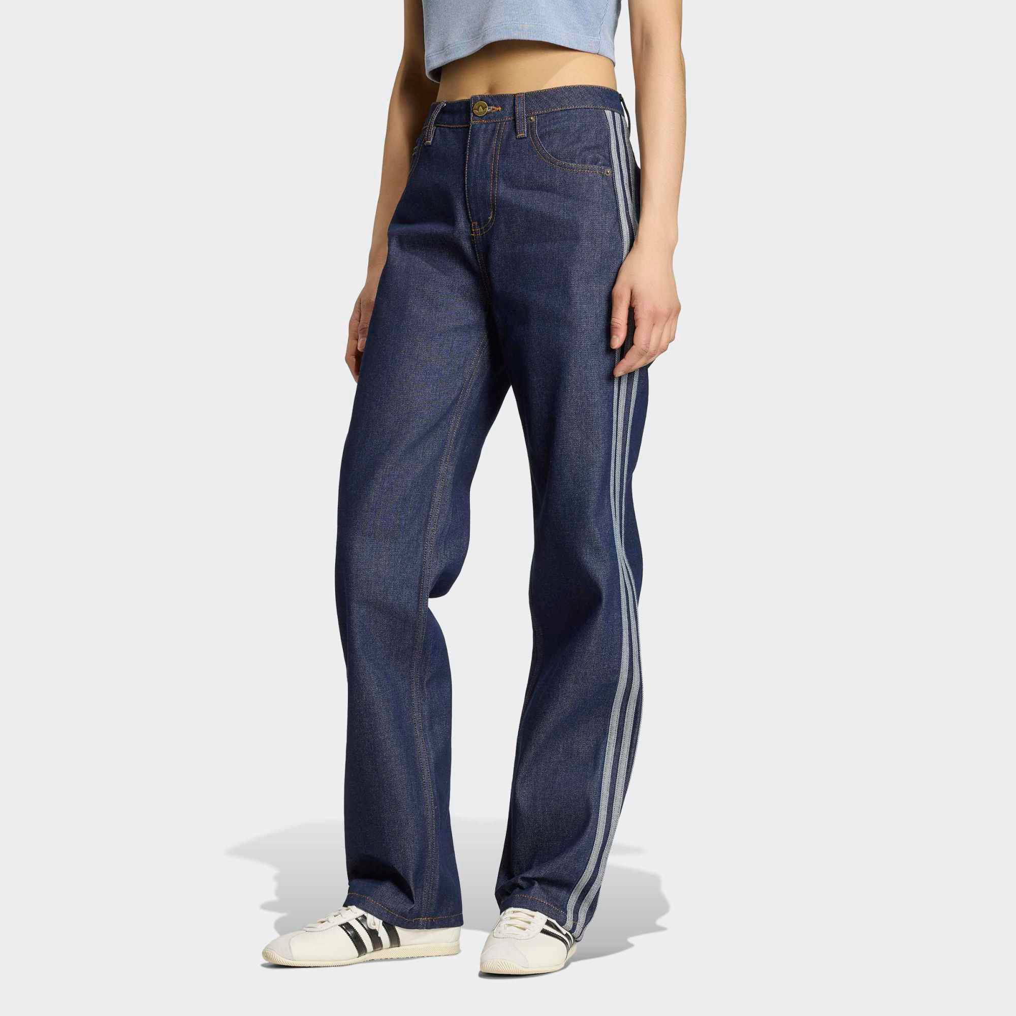 adidas Originals Women's Firebird Denim Mid Rise Straight Jeans