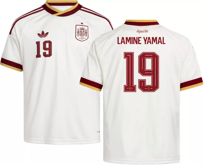 adidas Youth Spain Lamine Yamal #10 Off-White 2026 Away Replica Jersey