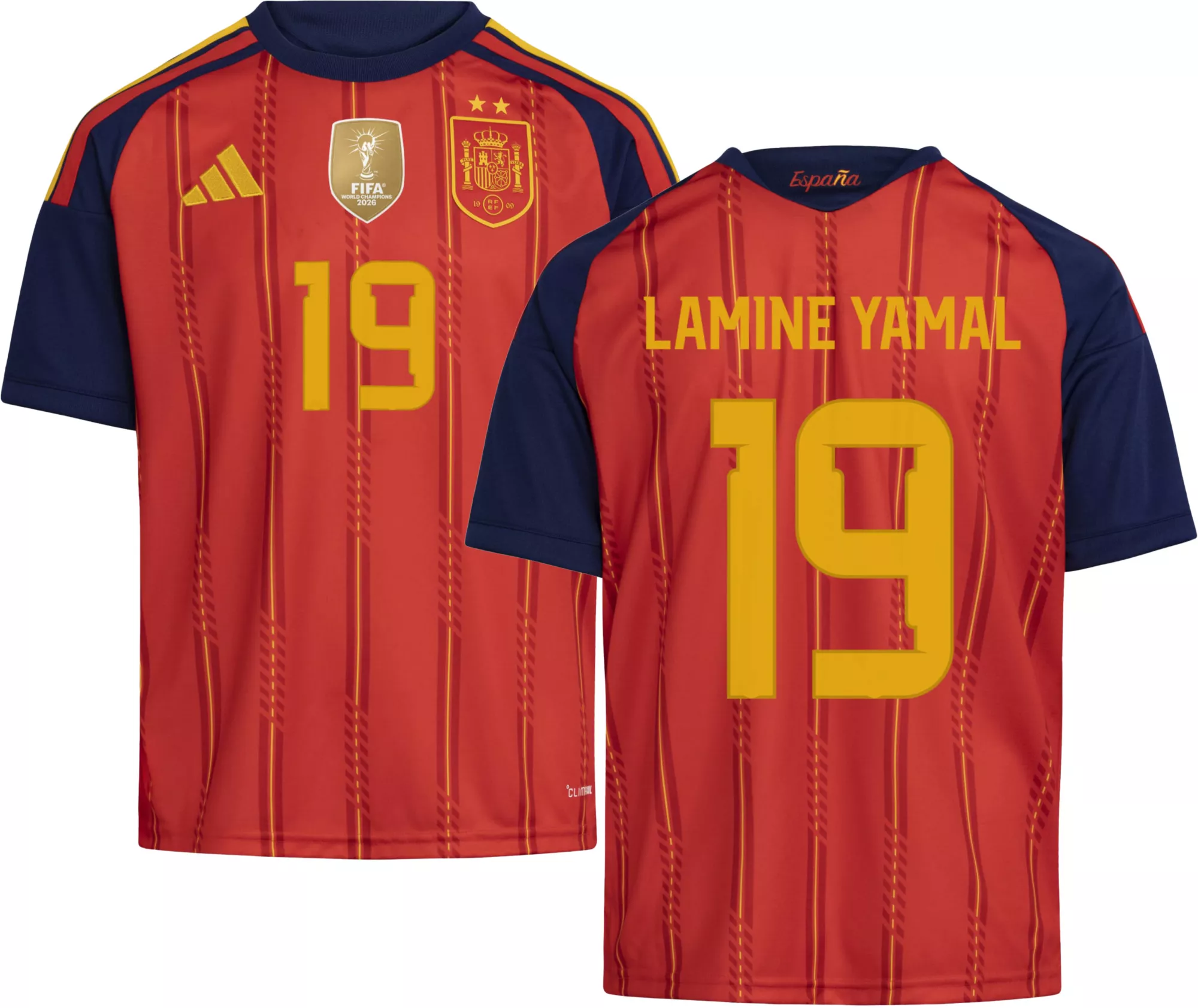 adidas Youth Spain Lamine Yamal #19 2-Star Home Replica Jersey