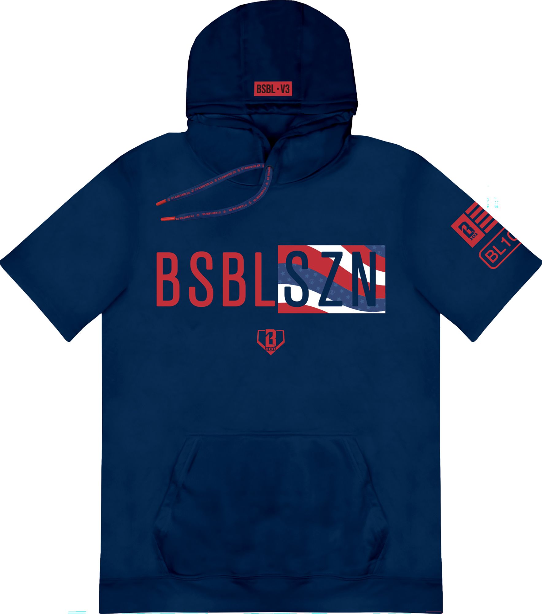Baseball Lifestyle 101 Men's BSBL-SZN USA Short Sleeve Hoodie