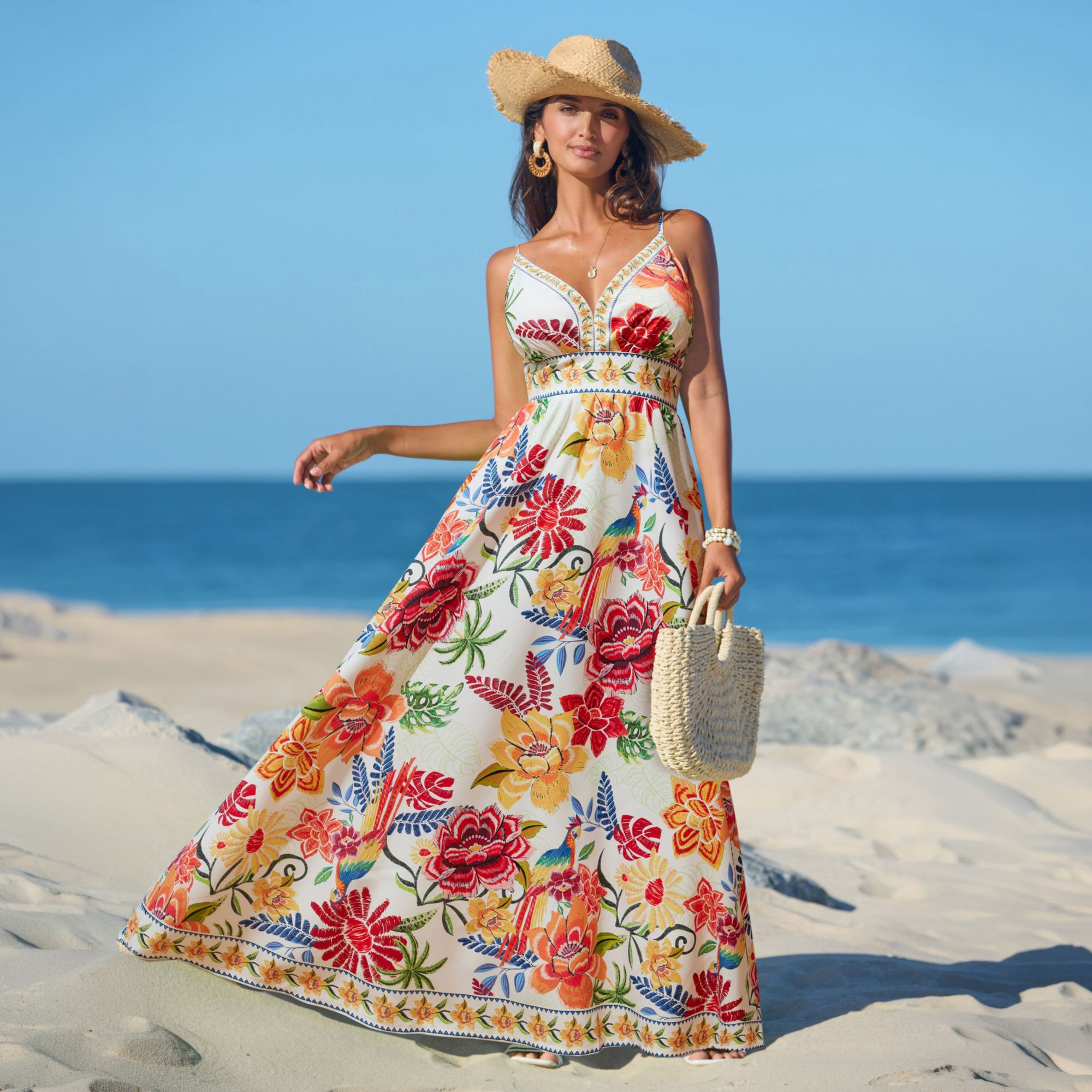 vintage tiki dress Such a Find Fit & Flare in Time, Size M Strapless Red Long Dress subtly tucked into a petal long slip dress Størrelse:M/L