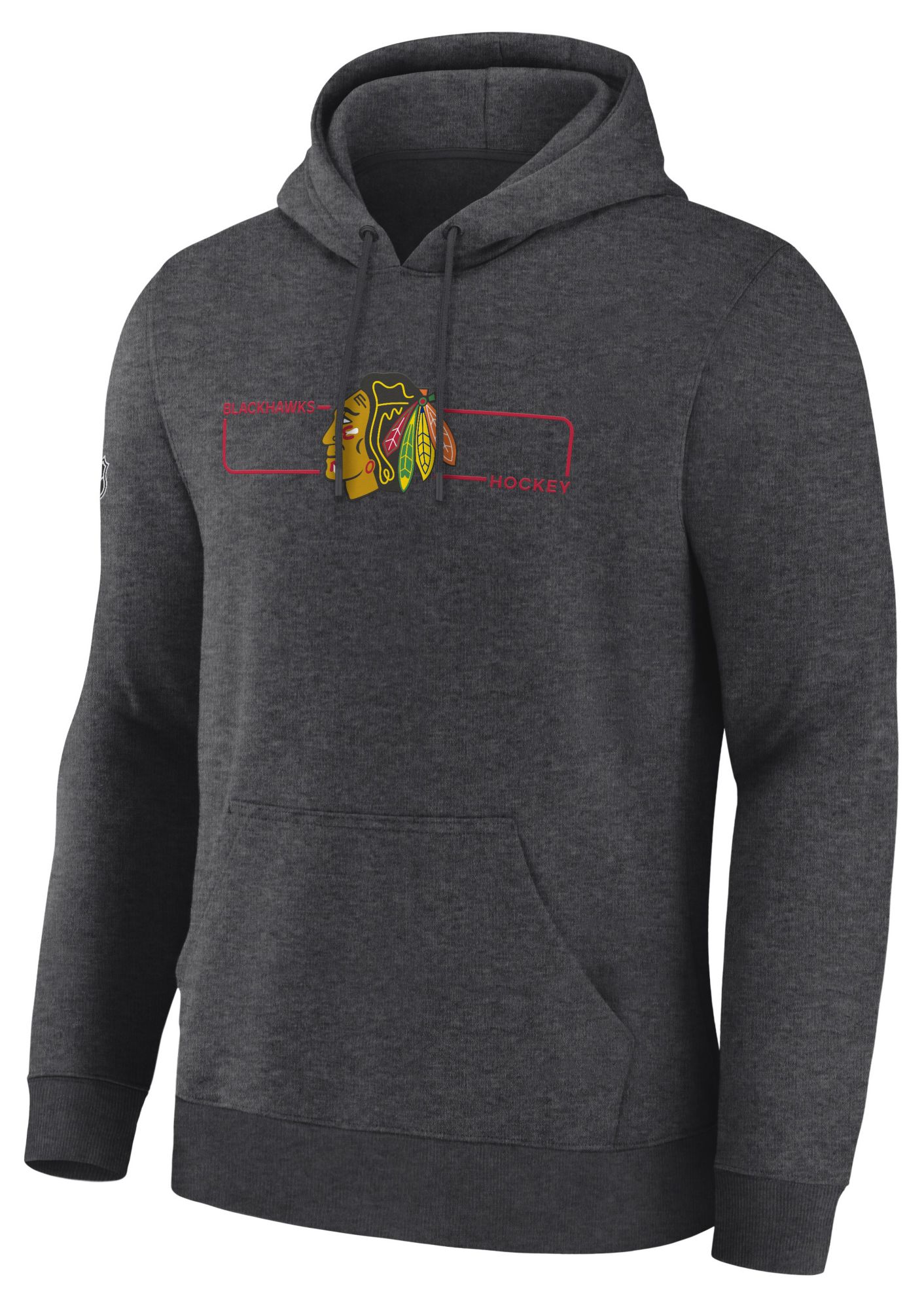 NHL Men's Chicago Blackhawks Charcoal Heather Rink Primary Fleece