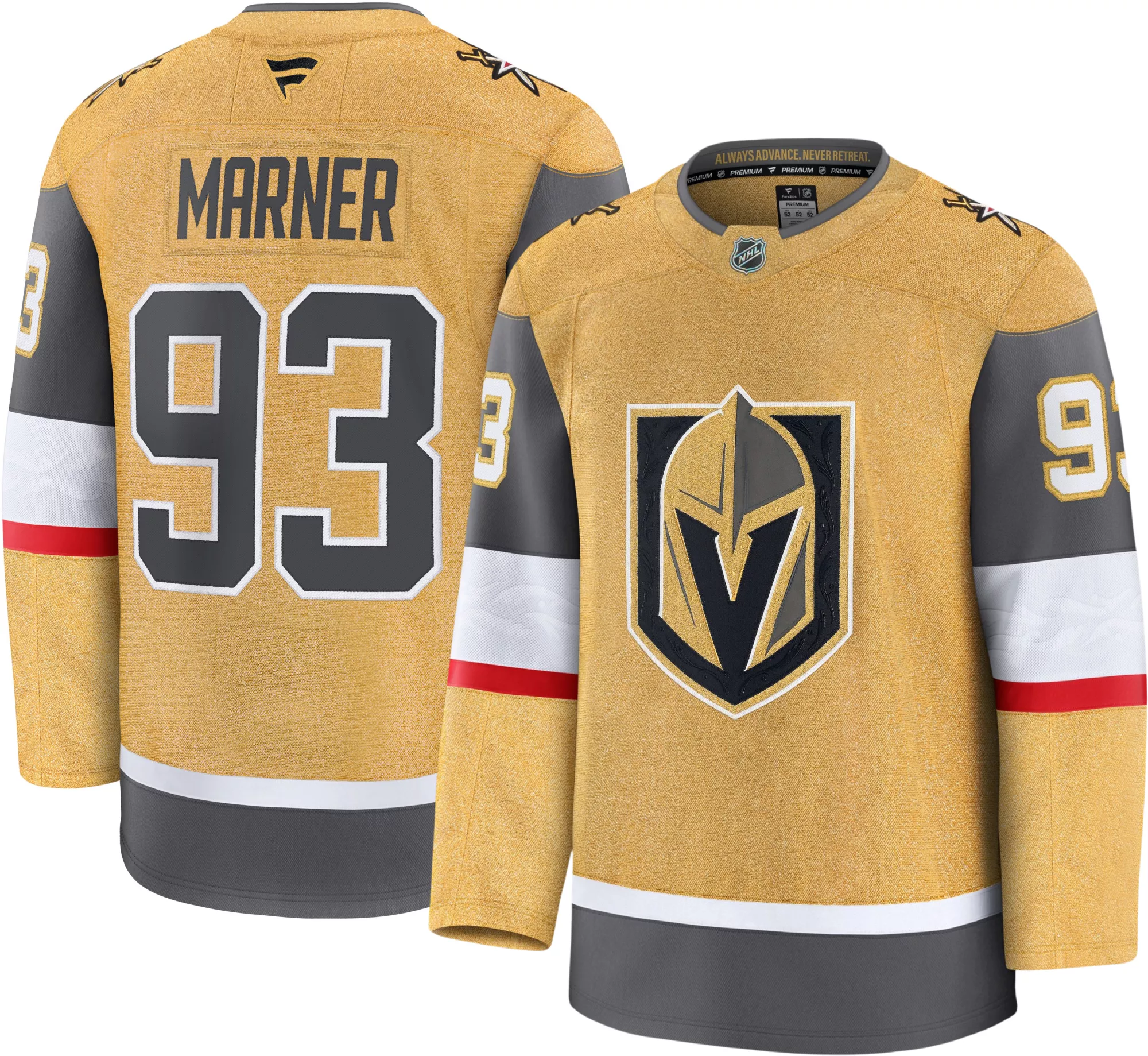 NHL Men's Vegas Golden Knights Mitch Marner #93 Gold Home Premium Authentic Jersey