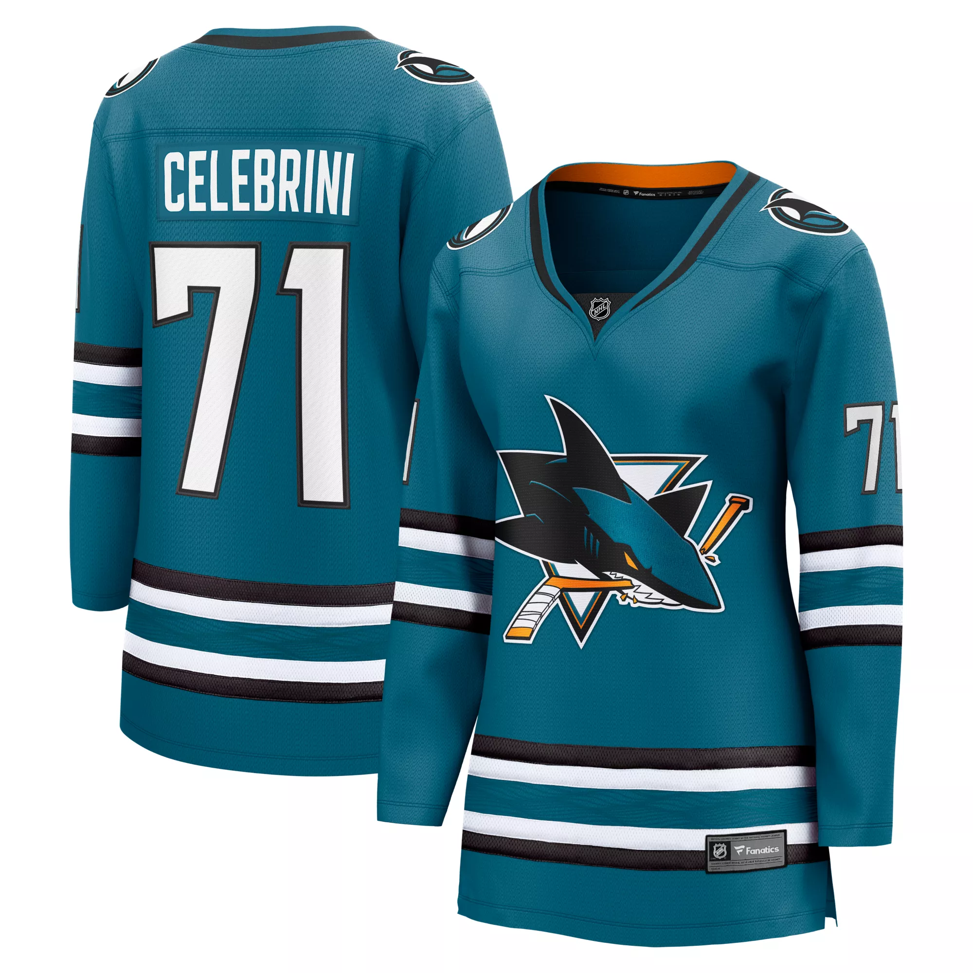 NHL Women's San Jose Sharks Teal Macklin Celebrini #71 Home Breakaway Replica Jersey