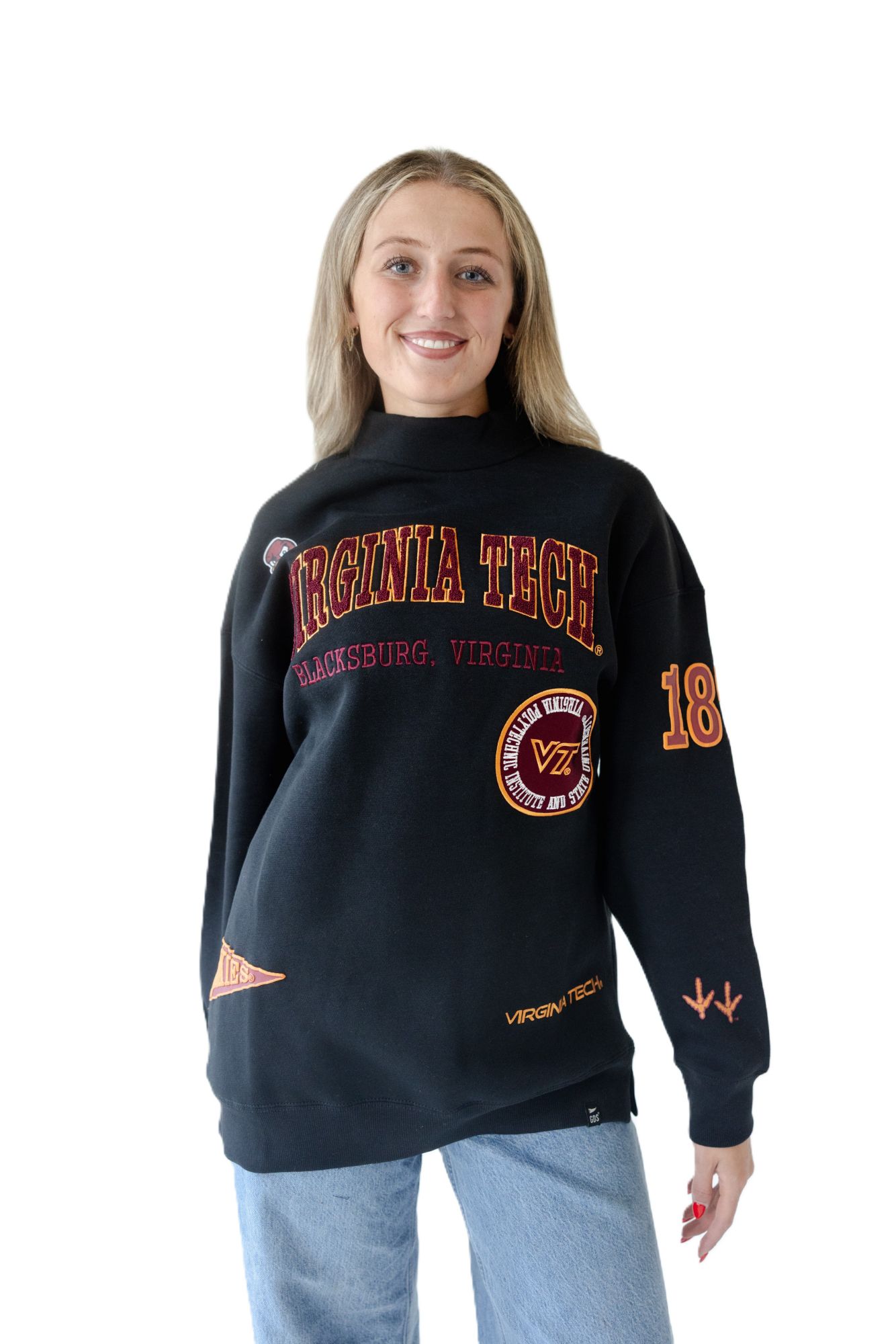 s*︎様 60s ブラック フェード 半袖スウェット VIRGINIA TECH Gameday Social Women's Virginia Tech Hokies Black All Over Scatter