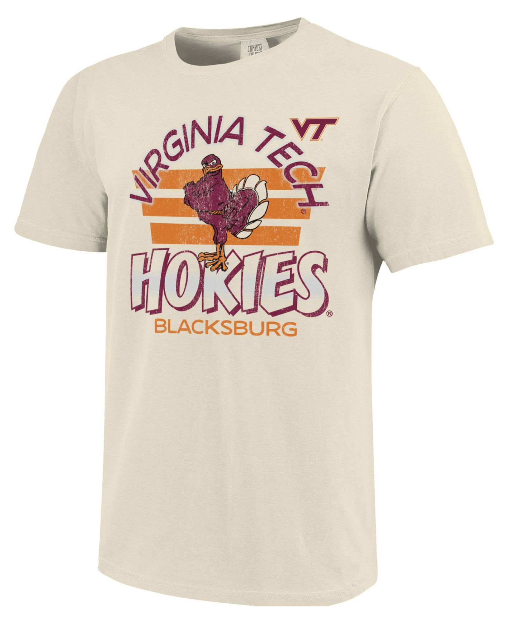 Image One Men's Virginia Tech Hokies Ivory Triple Stripe Overlay T