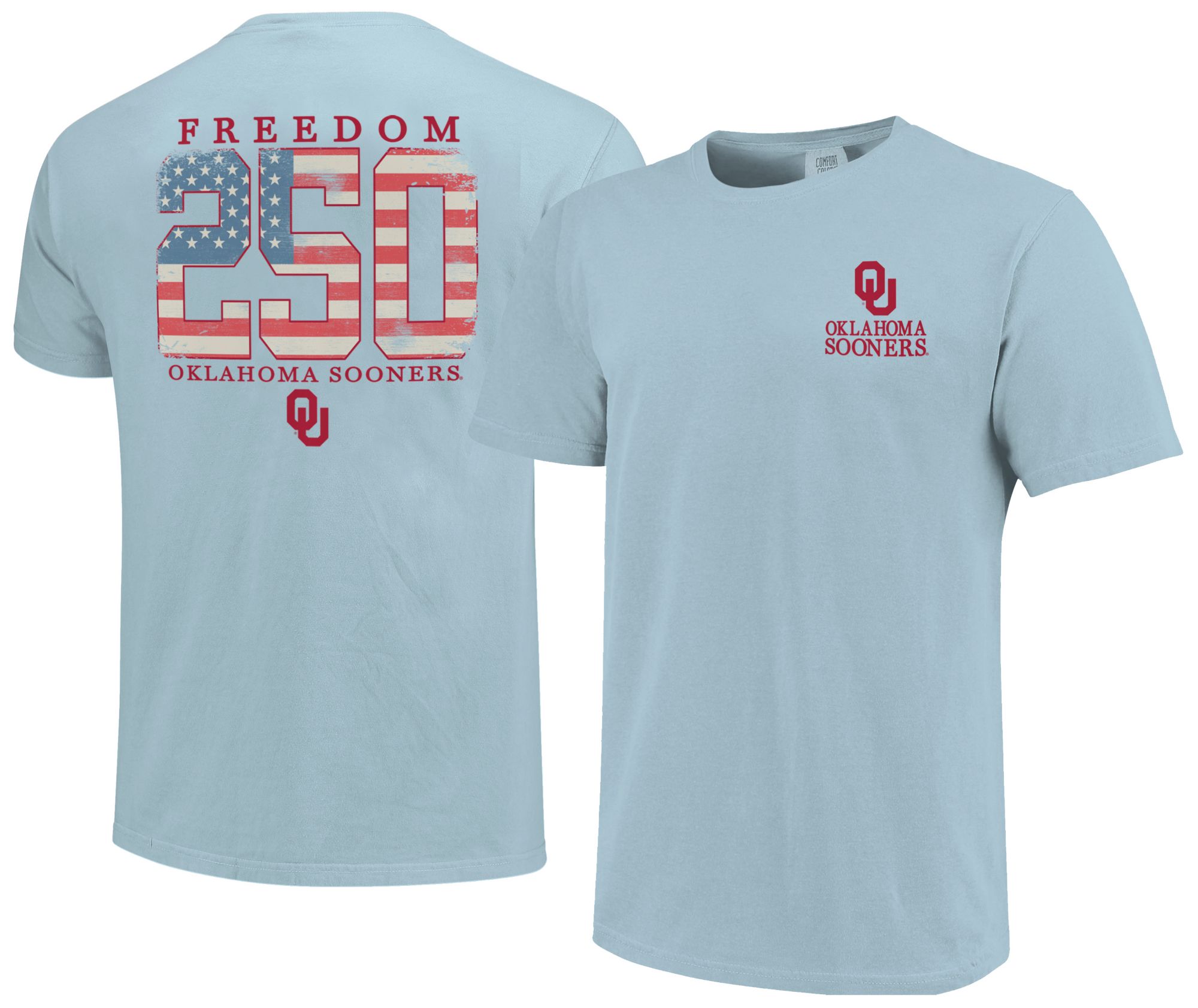 【福岡限定】everyone collegiate logo tee shirt Image One Men's Oklahoma Sooners Chambray Americana Mascot 250 T
