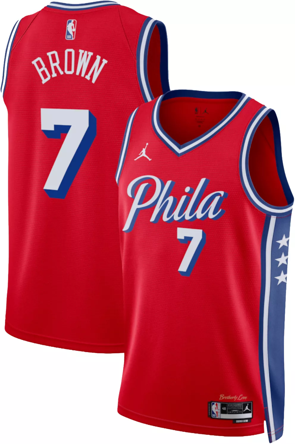 Jordan Adult Philadelphia 76ers Jaylen Brown #7 Red Swingman Statement Jersey