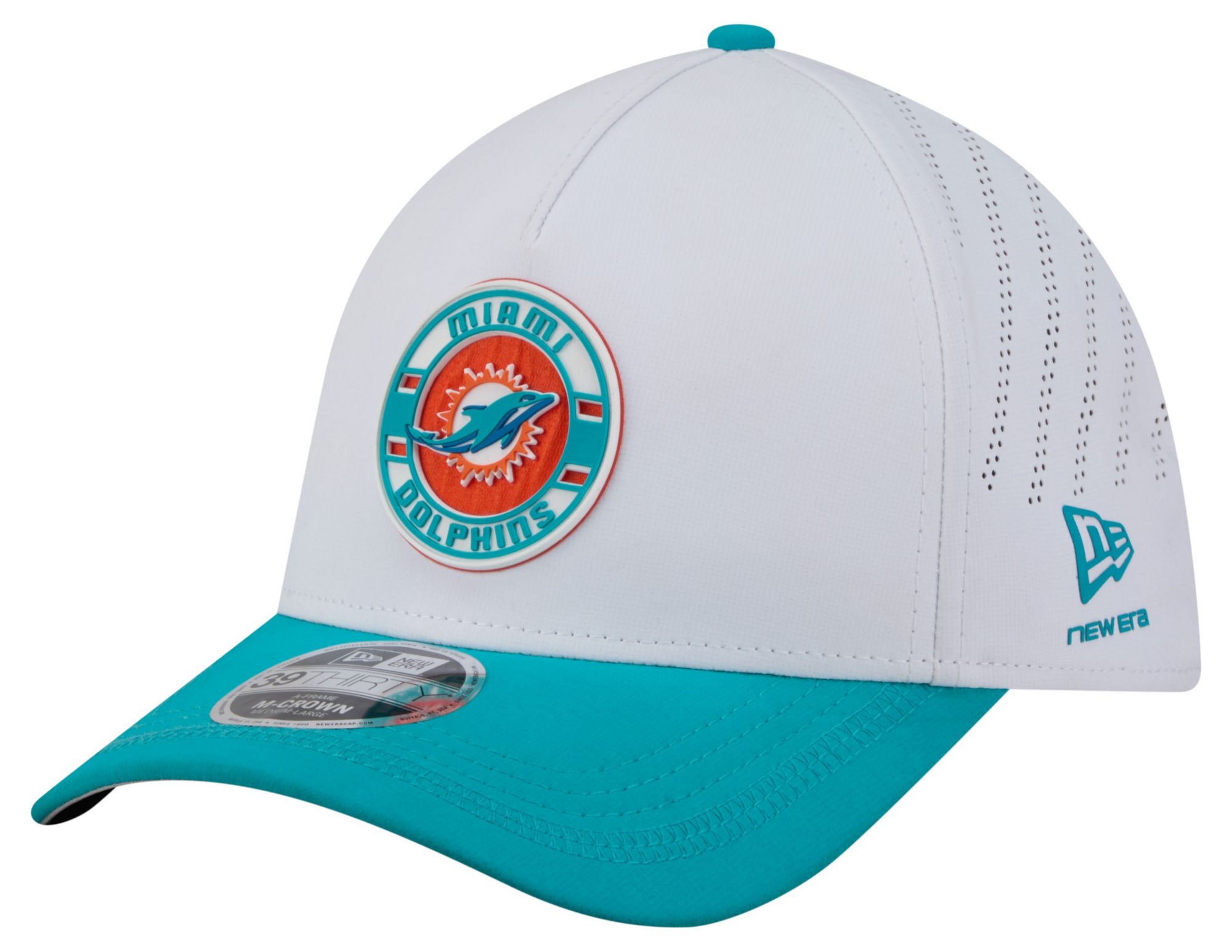 New Era Adult Miami Dolphins White A-Frame Patch 39Thirty Stretch