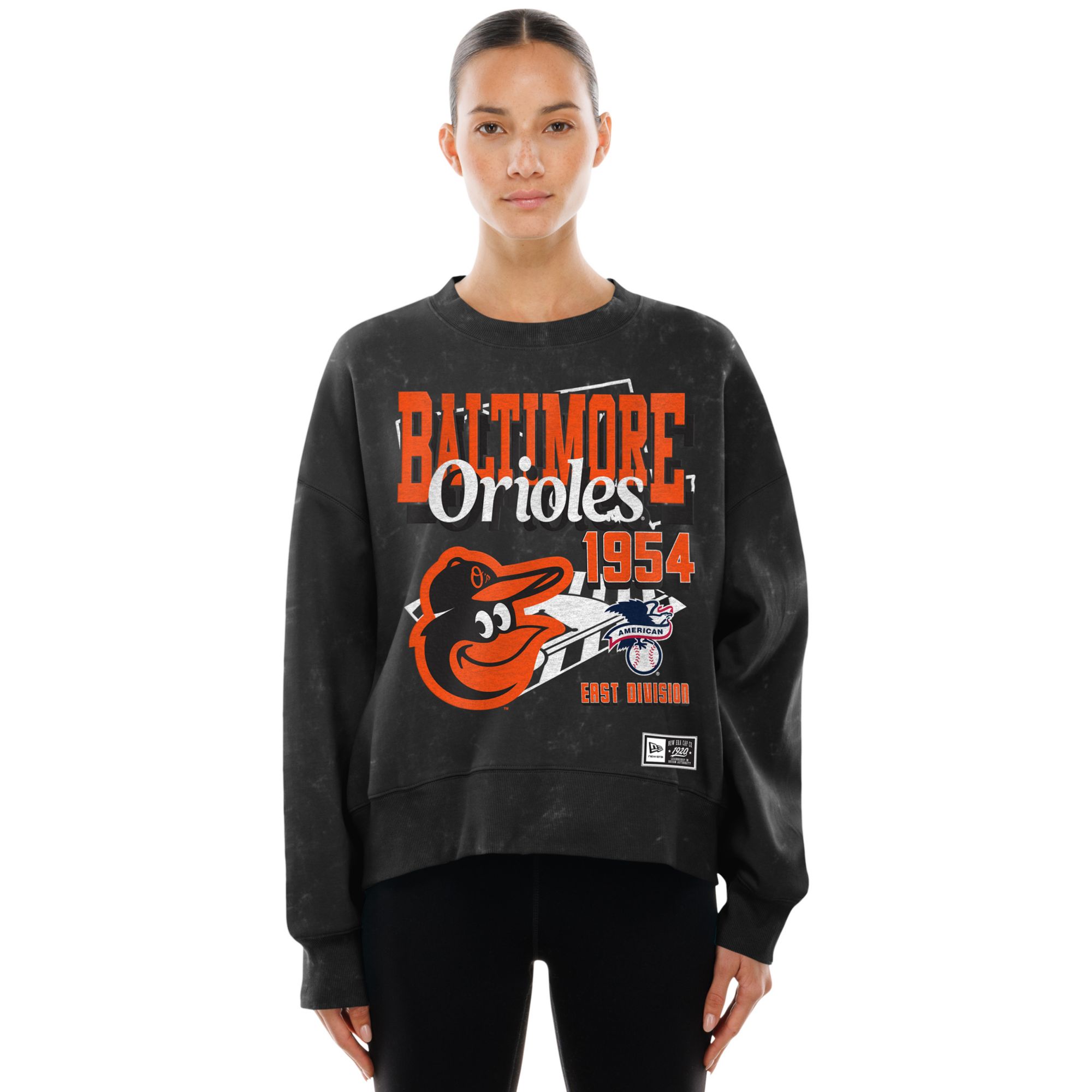 New Era Women's Baltimore Orioles Black Enzyme Throwback Crewneck