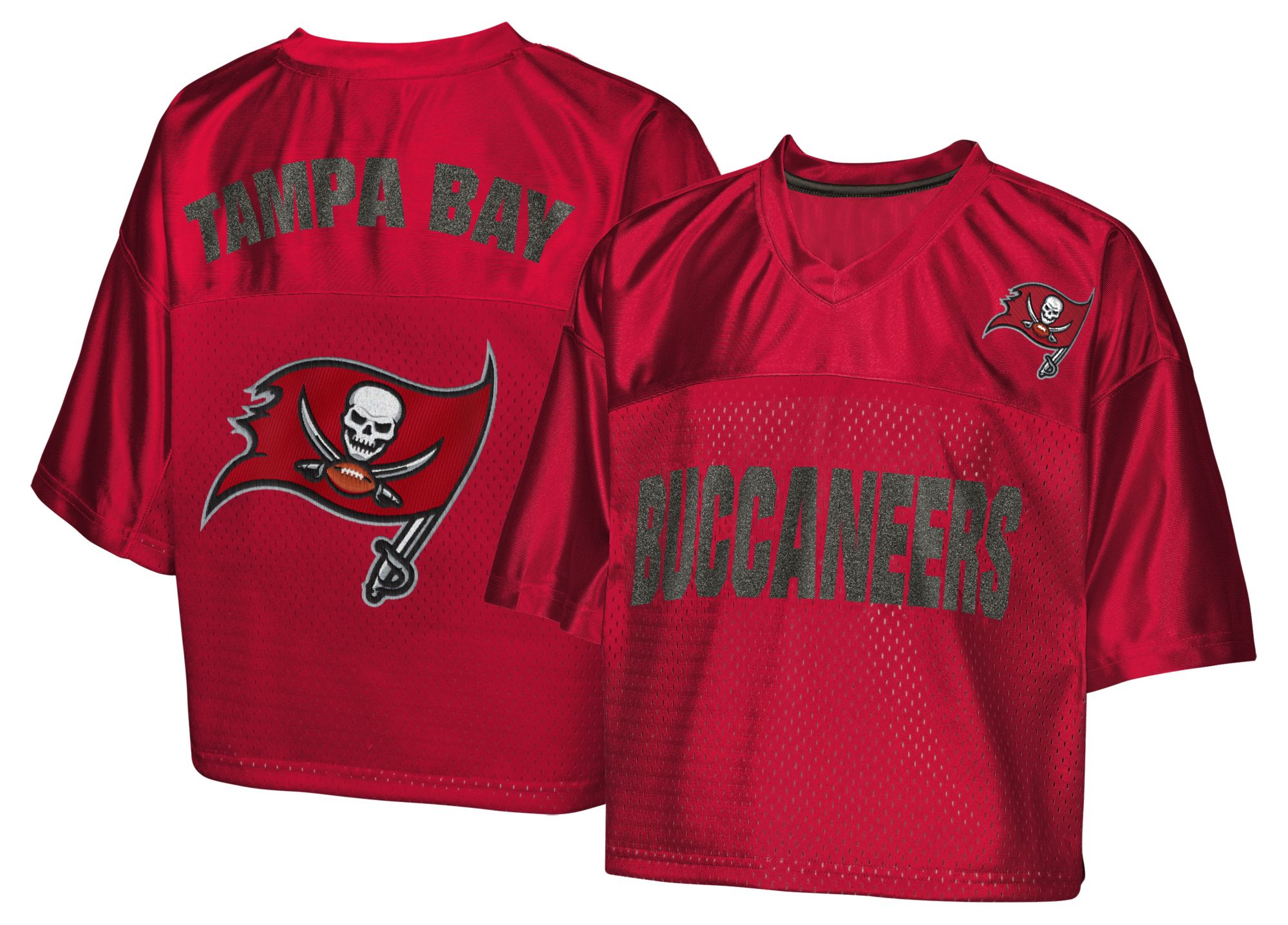 NFL Team Apparel Girls' Tampa Bay Buccaneers Red Glitter Cropped