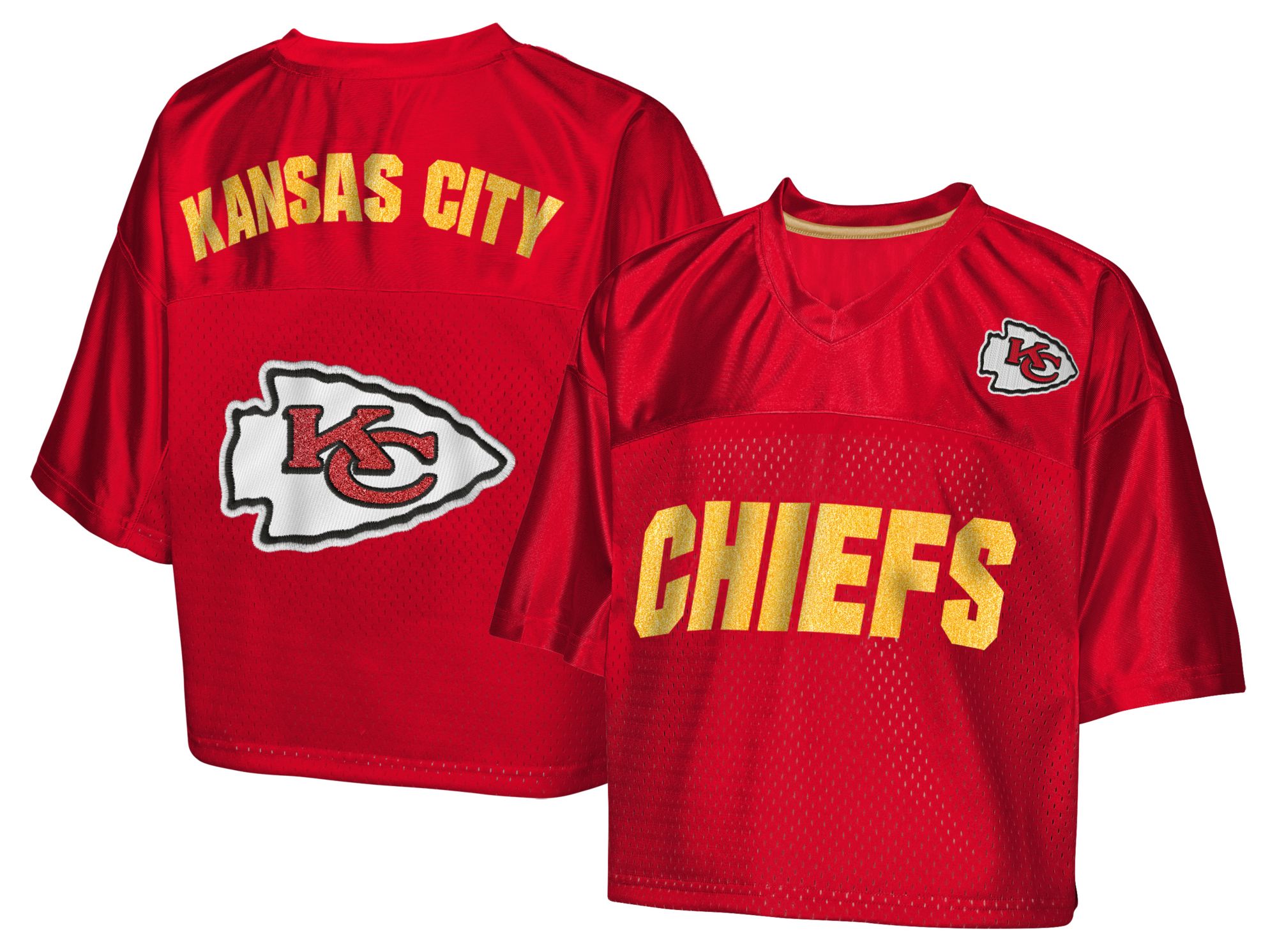 NFL Team Apparel Girls' Kansas City Chiefs Red Glitter Cropped