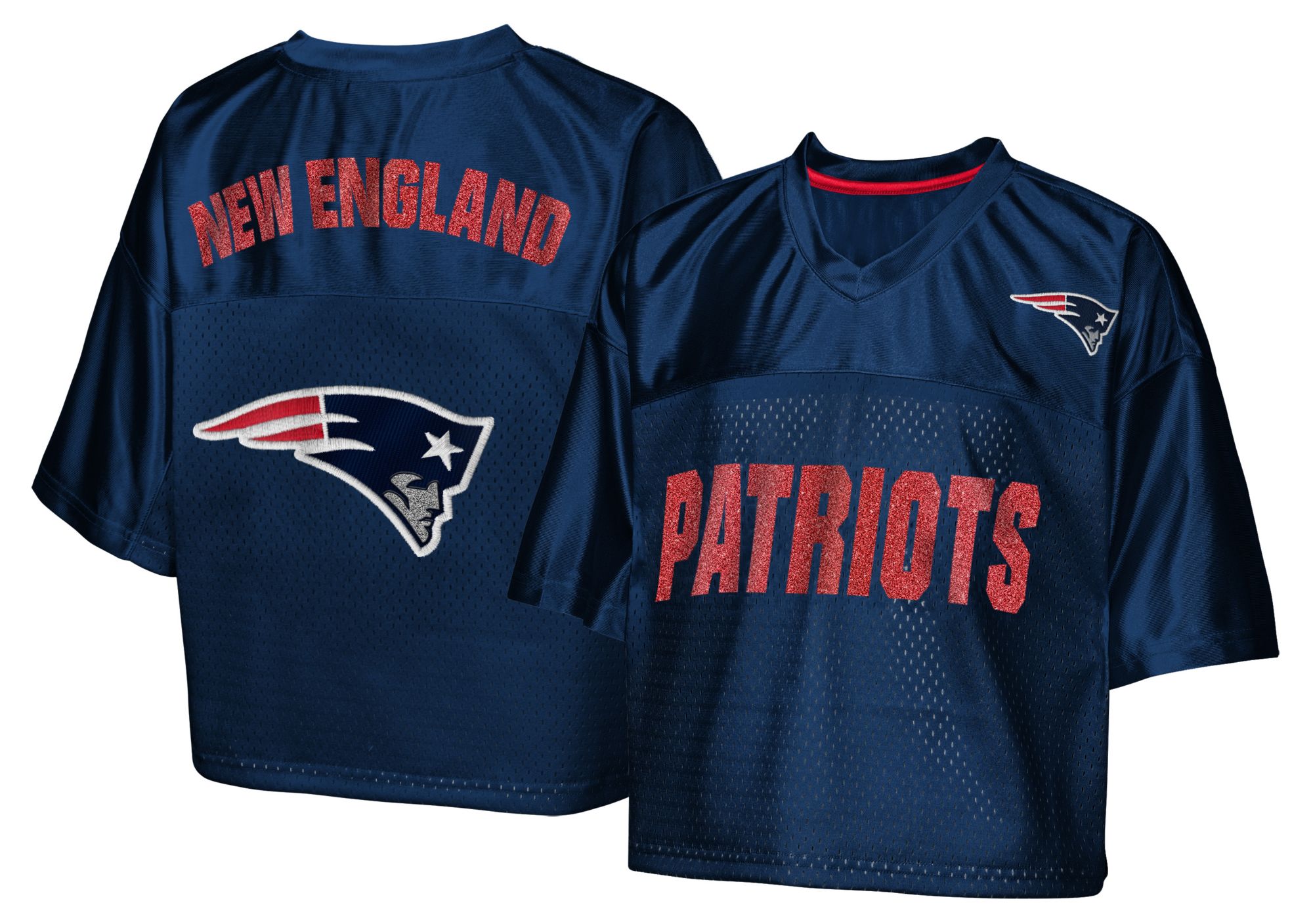 NFL Team Apparel Girls' New England Patriots Navy Glitter Cropped