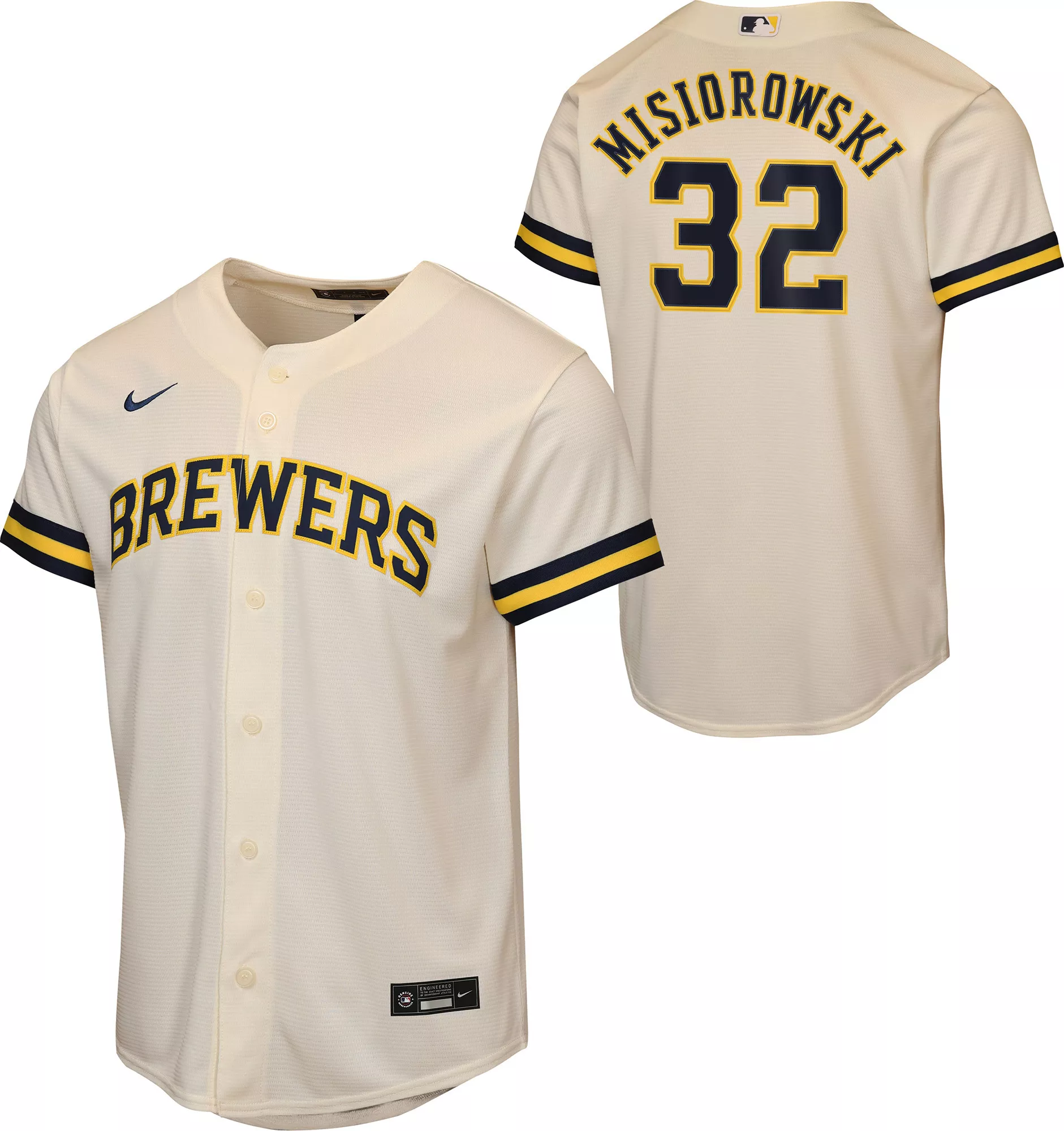Nike Boys' Milwaukee Brewers Jacob Misiorowski #32 Cream Home Baseline Jersey