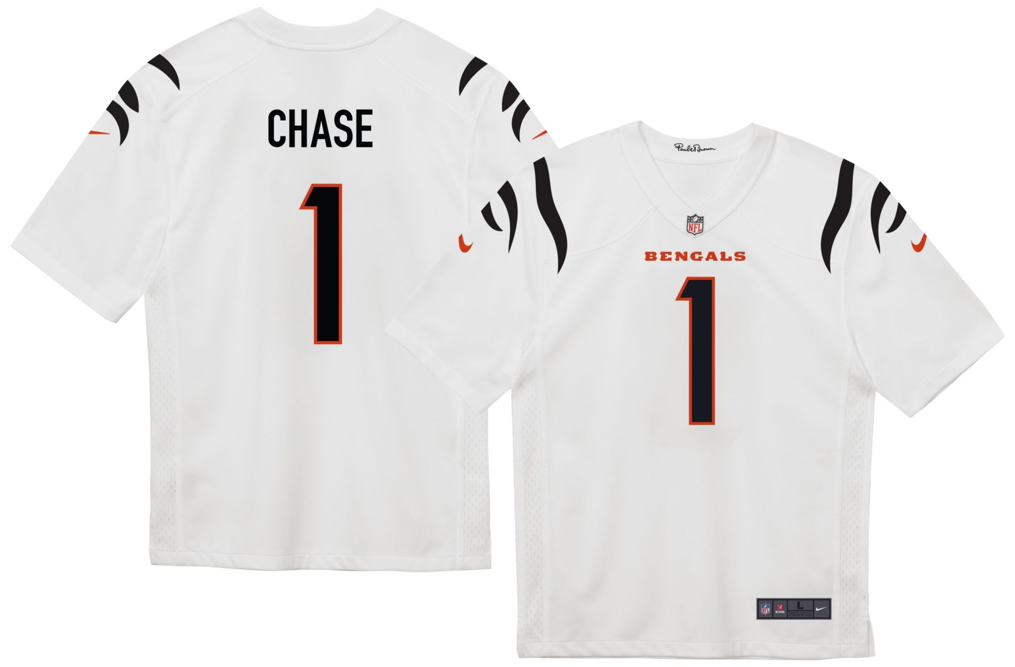 Nike Boys' Cincinnati Bengals Ja'Marr Chase #1 White Road Game