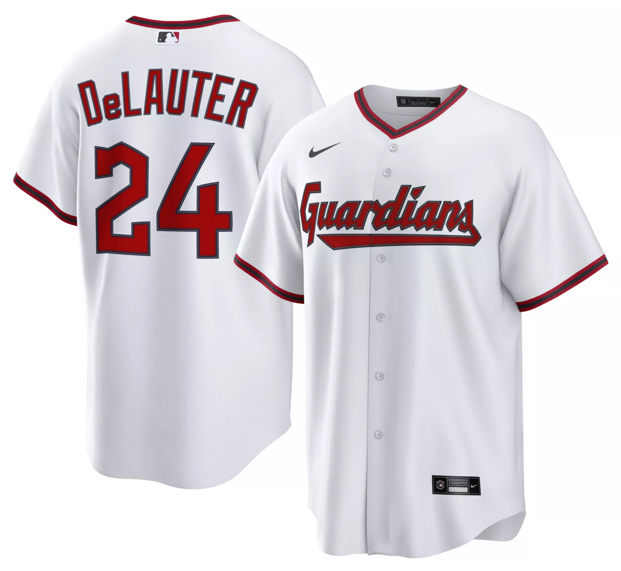 Nike Men's Cleveland Guardians White Chase DeLauter #24 Home Replica Jersey