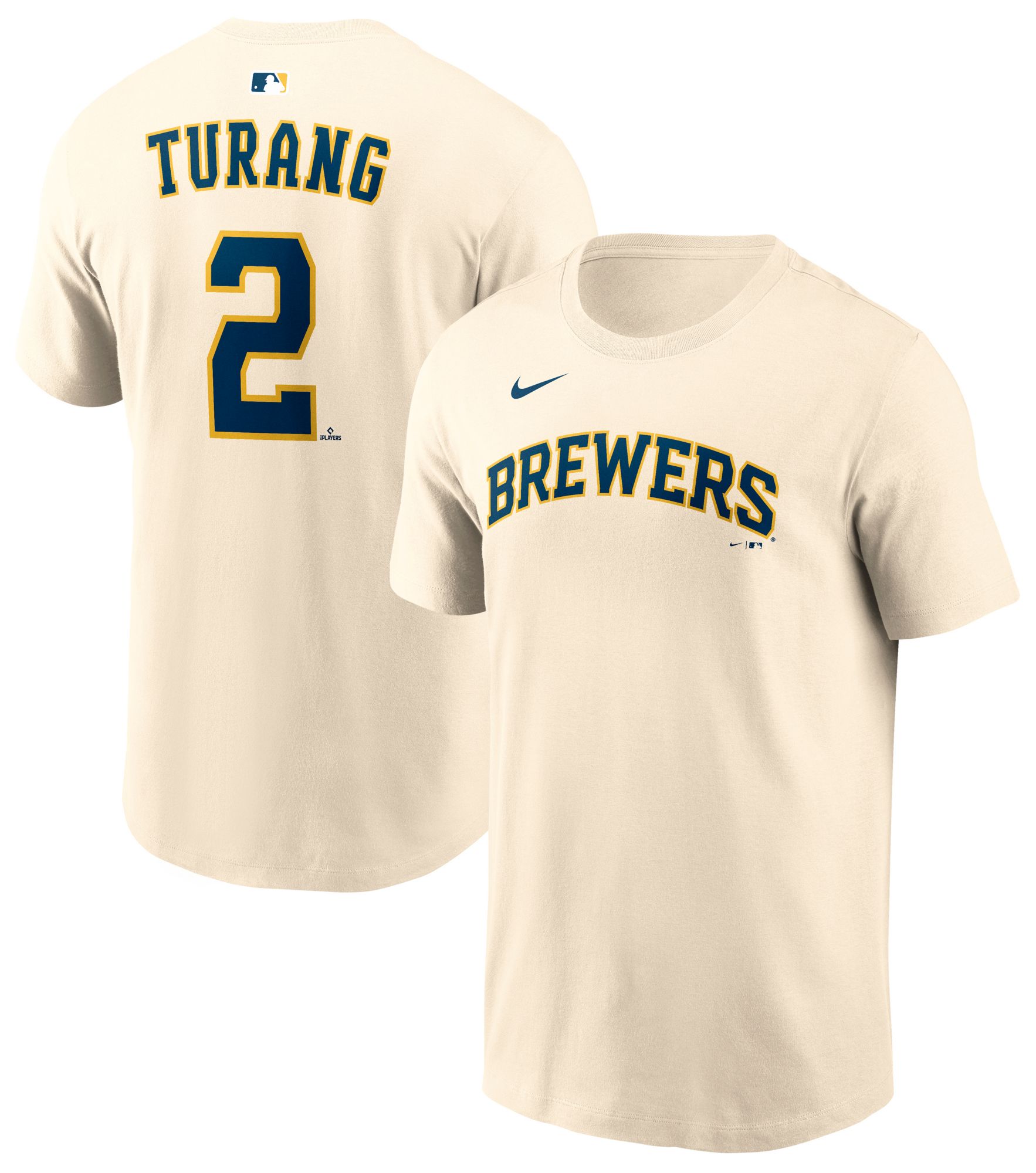 Nike Men's Milwaukee Brewers Natural Brice Turang #2 Alternate T