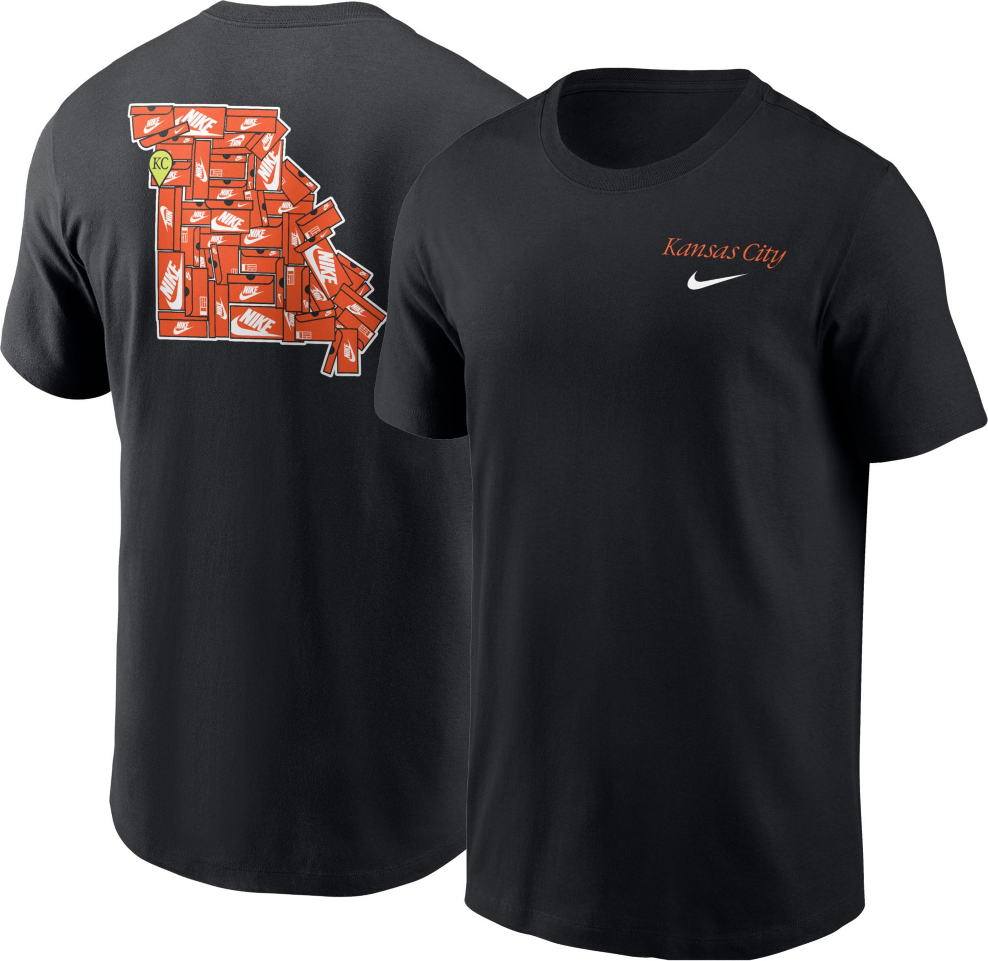 NIKE シューズケース　総柄　Tシャツ Nike Men's Kansas City, Missouri Black Core Cotton Shoebox T-Shirt