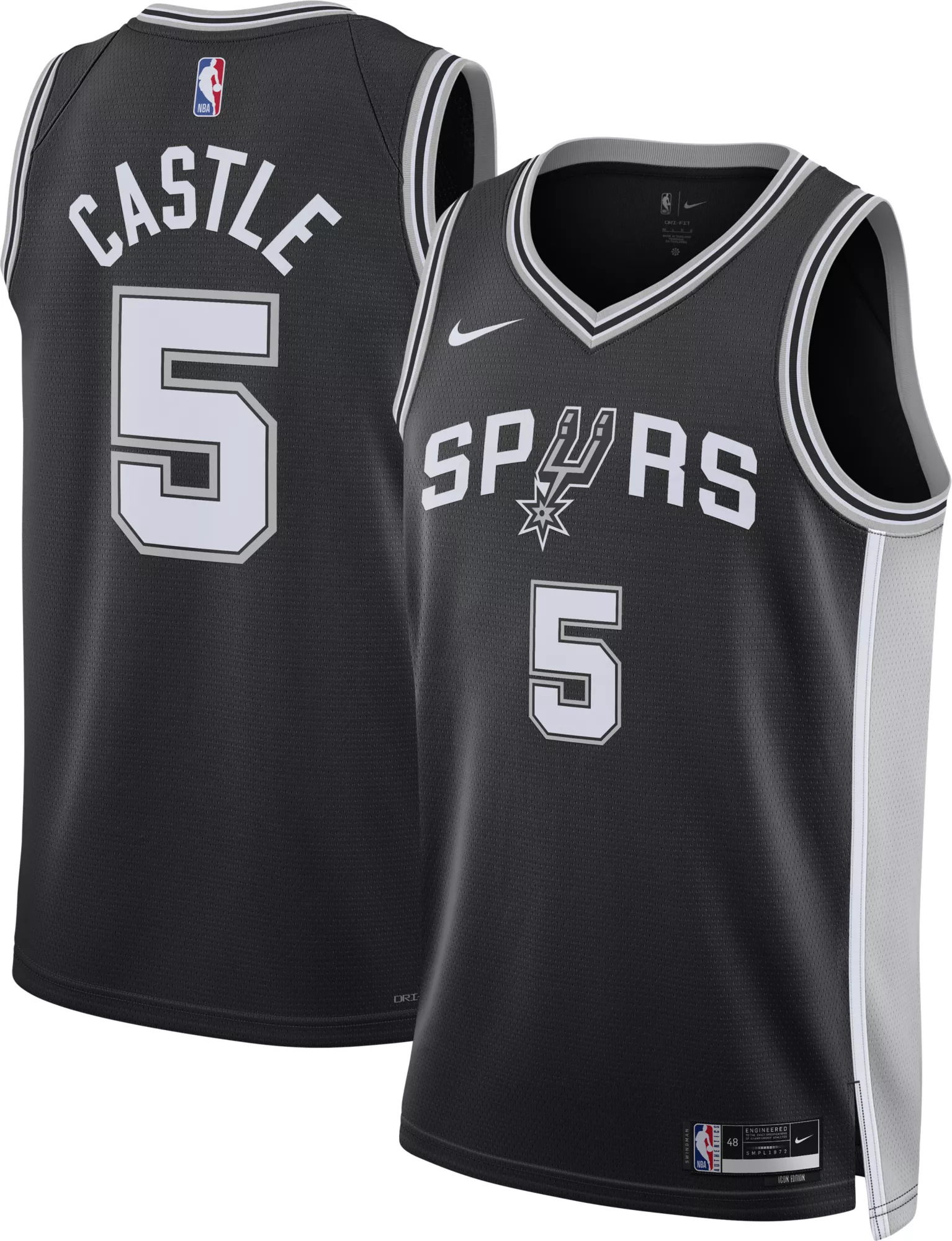 Nike Men's San Antonio Spurs Stephon Castle #5 Black Swingman Icon Jersey