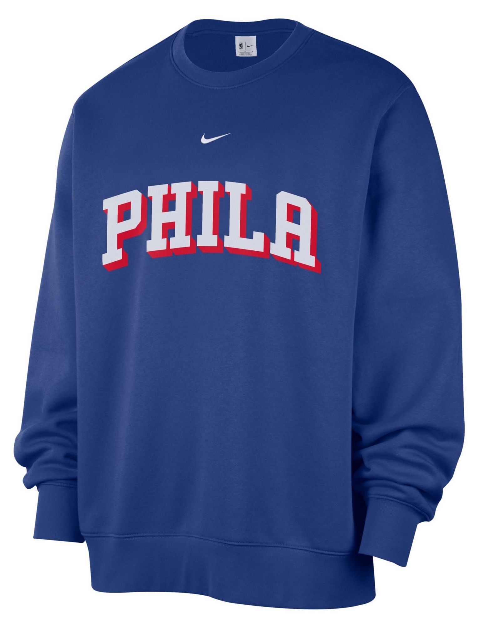 Nike Men's Philadelphia 76ers Blue Wordmark Club Crewneck