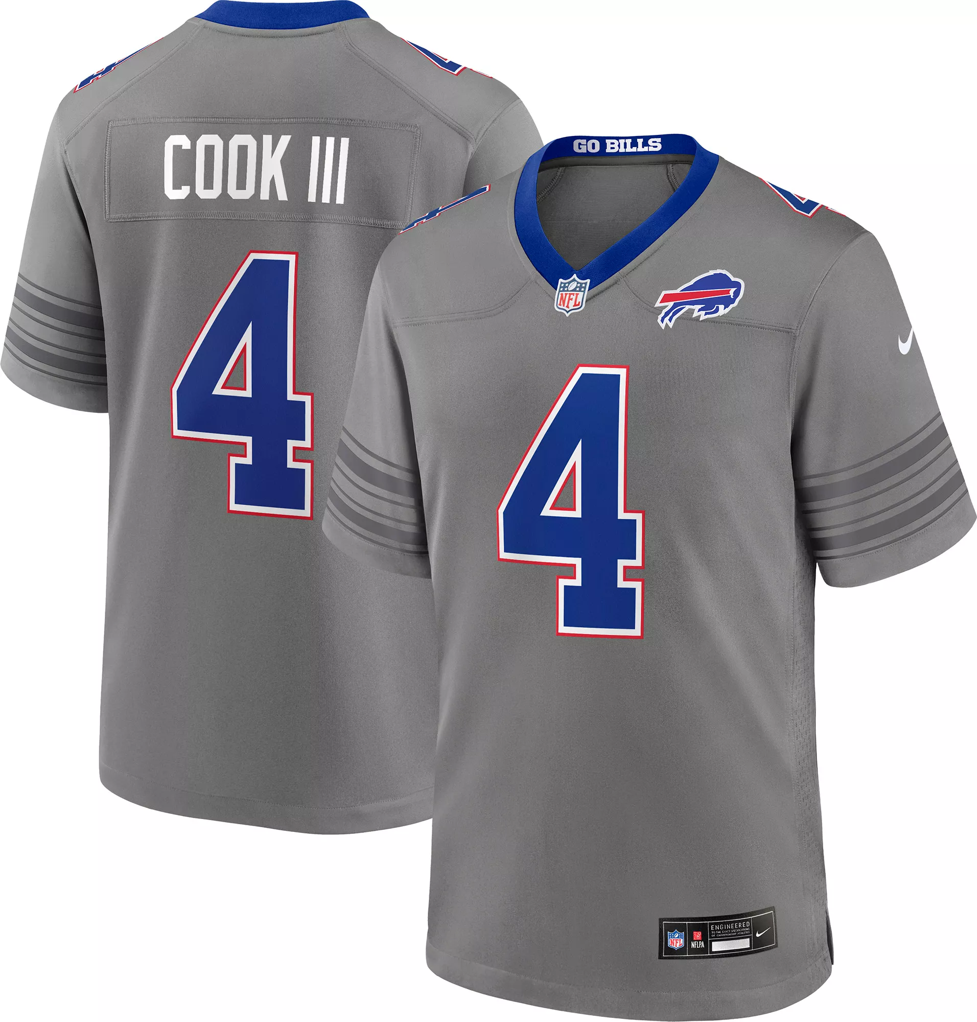 Nike Men's Buffalo Bills James Cook #4 Dark Steel Grey Alternate Game Jersey
