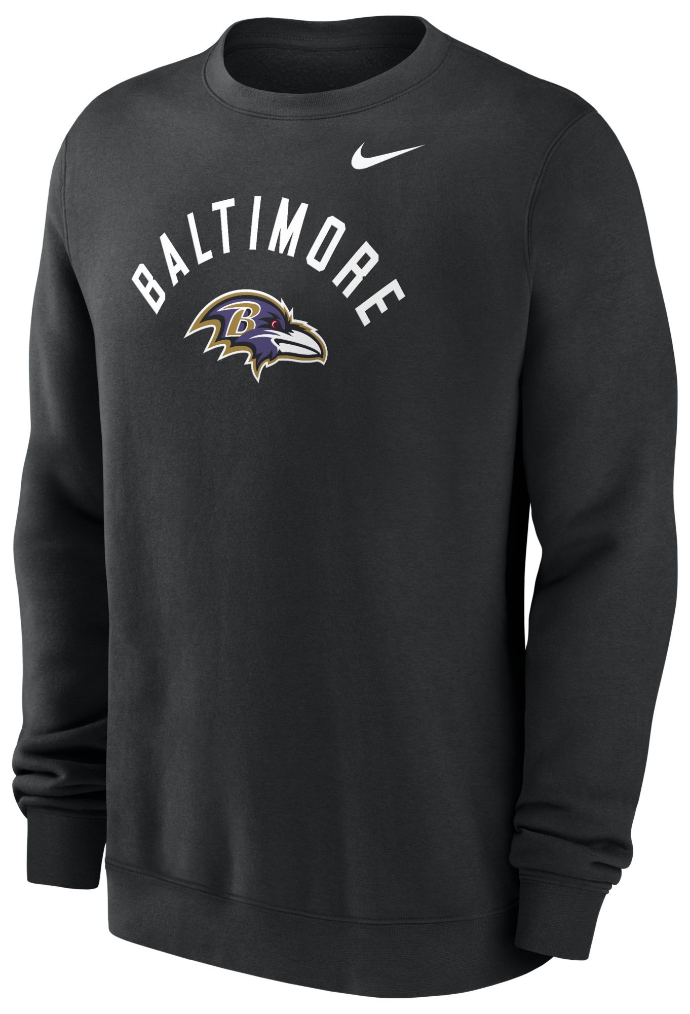 Nike Men's Baltimore Ravens Black Club Fleece Arch Crewneck
