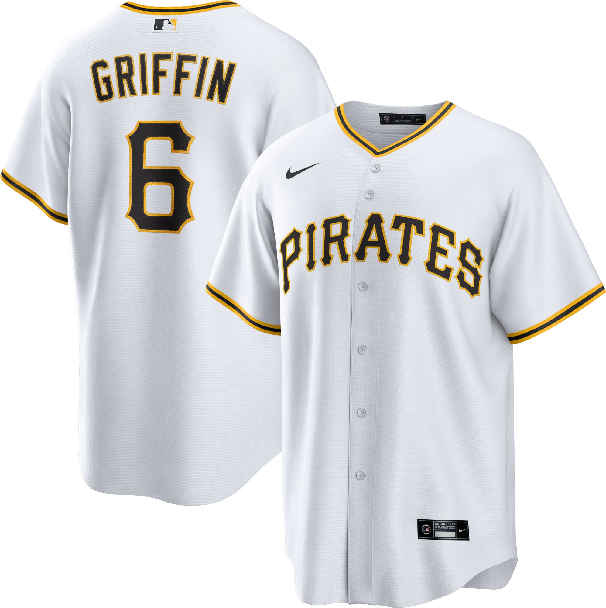Nike Men's Pittsburgh Pirates White Konnor Griffin #6 Home Replica Jersey, Large