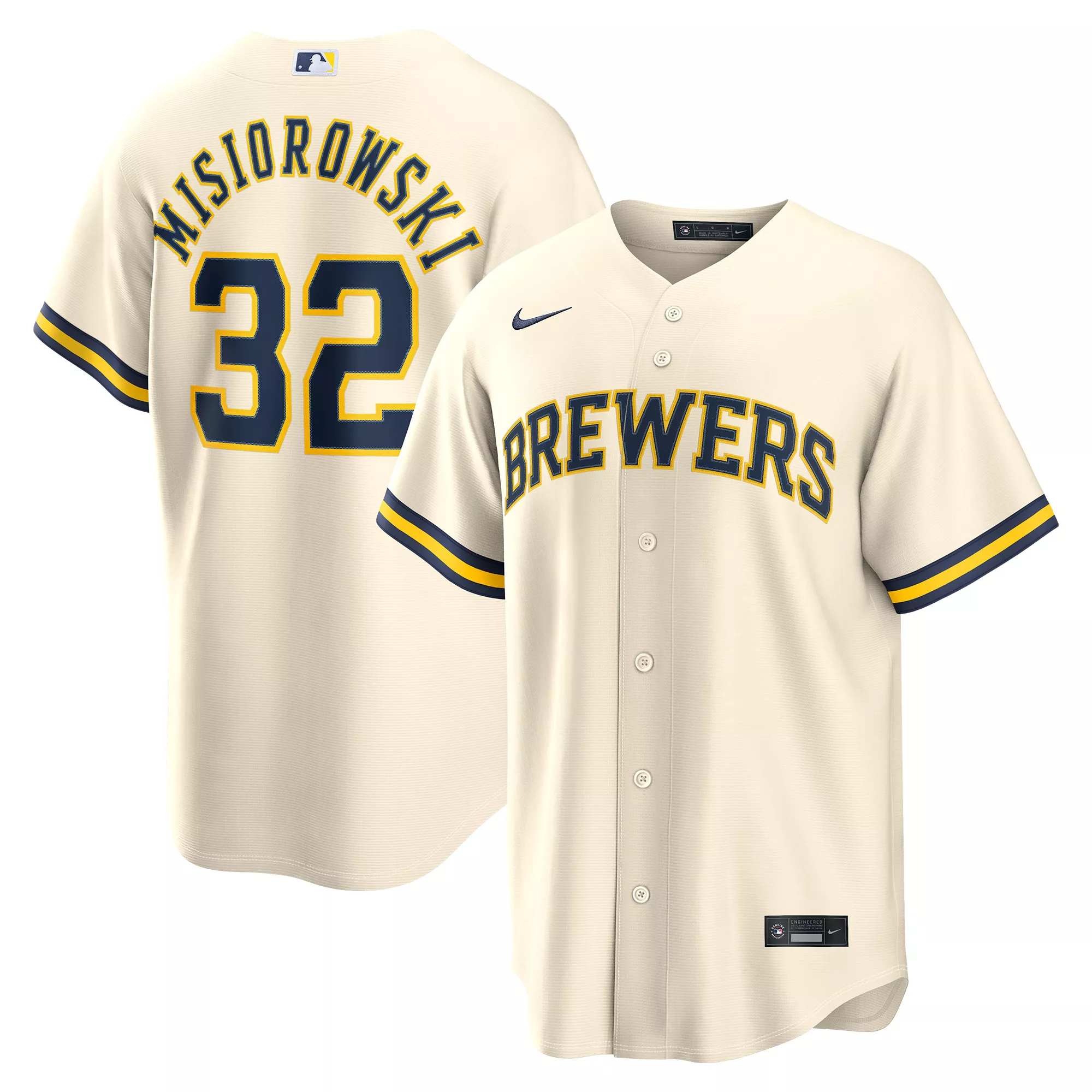 Nike Men's Milwaukee Brewers Cream Jacob Misiorowski #32 Home Replica Jersey