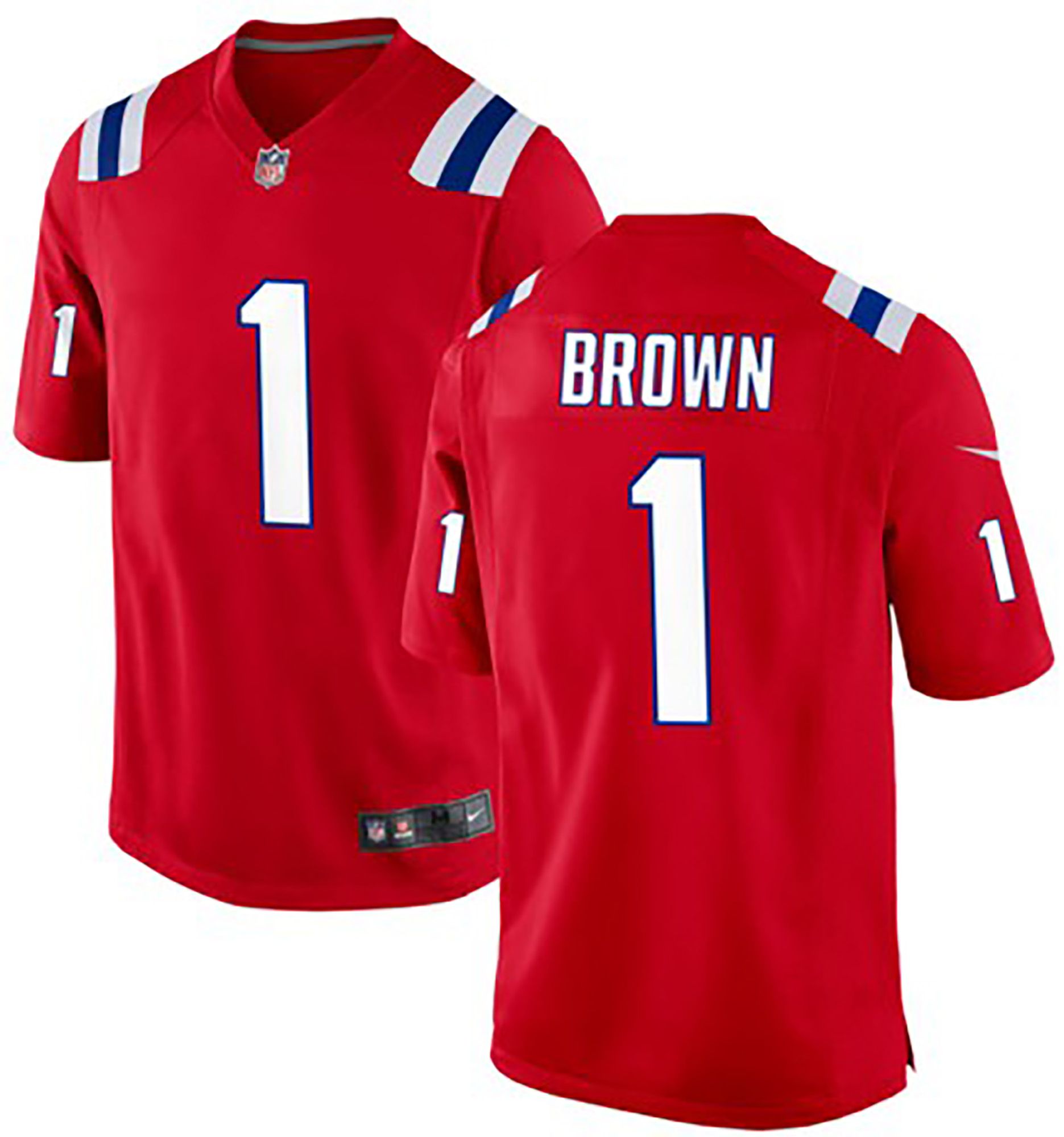 patriots jersey dress Men's Nike A.J. Brown Red New England Game Size: 3XL mesh fabric dress