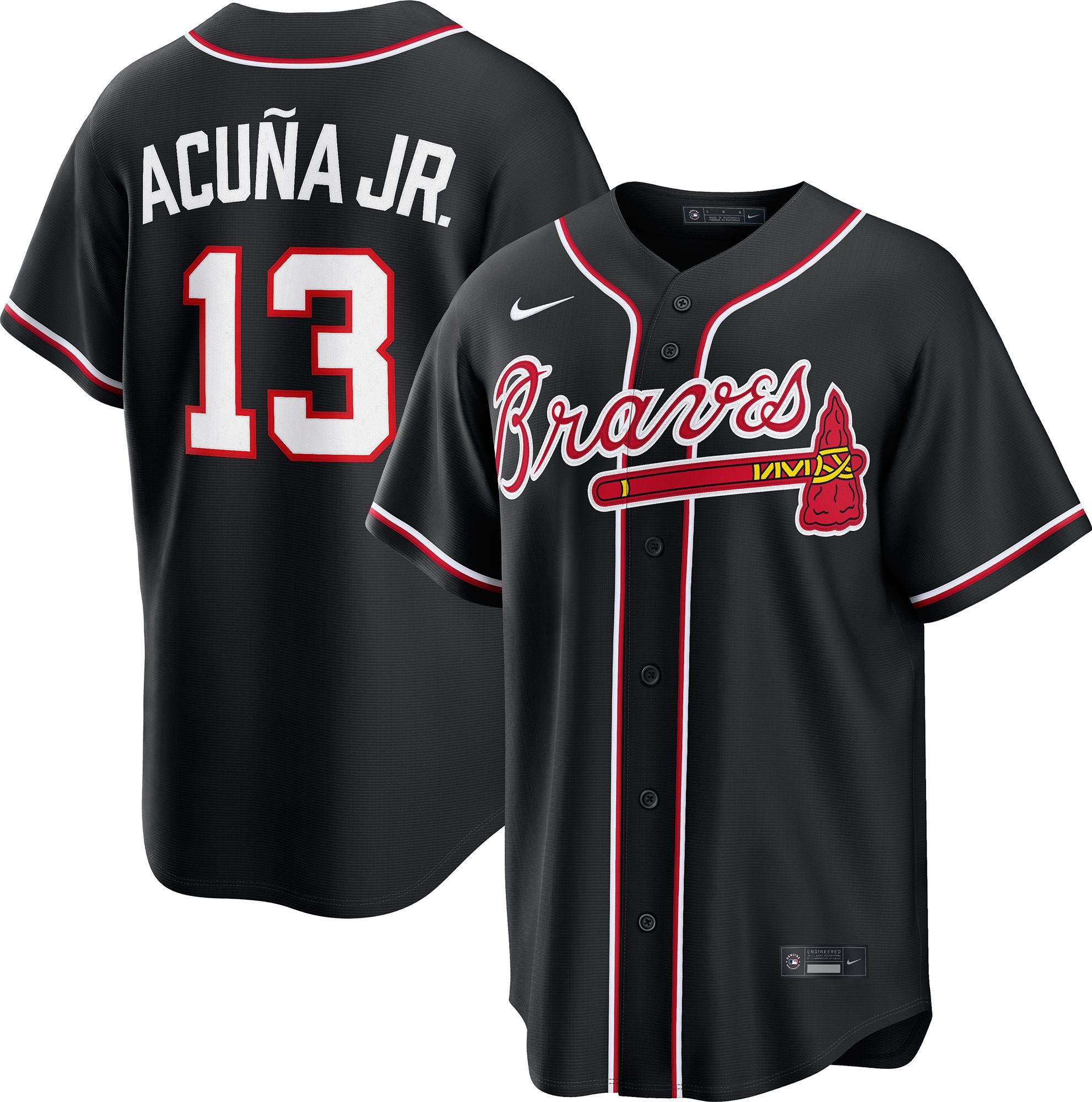 アトランタ・ブレーブスRonald Acuña Jr. 13レプリカジャージ Nike Men's Atlanta Braves Black Ronald Acuña Jr. #13 Carbon
