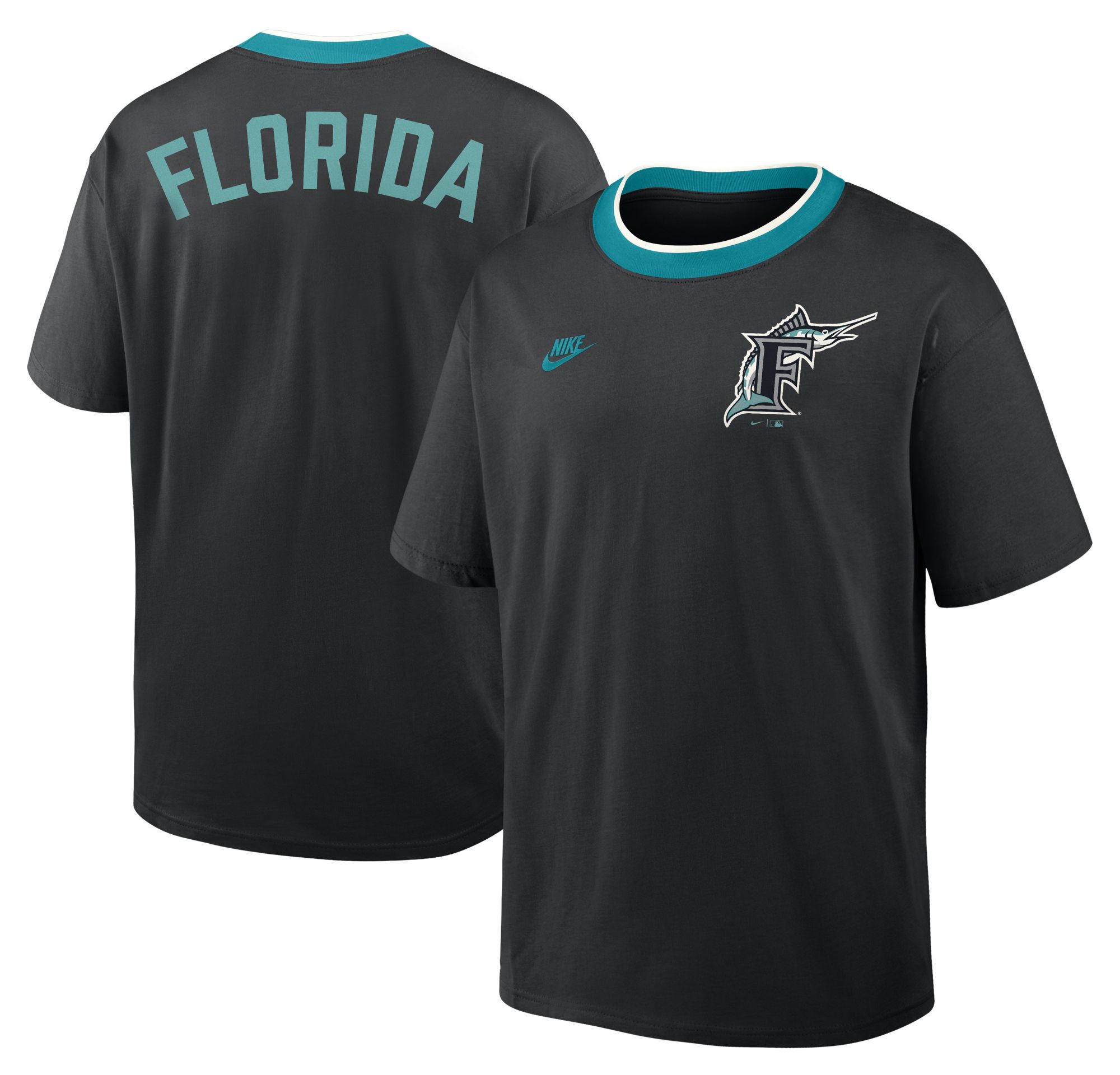 【サイズL】アメフト マイアミ大学 ユニフォーム NIKE Nike Men's Miami Marlins Black Cooperstown Air Fit T-Shirt