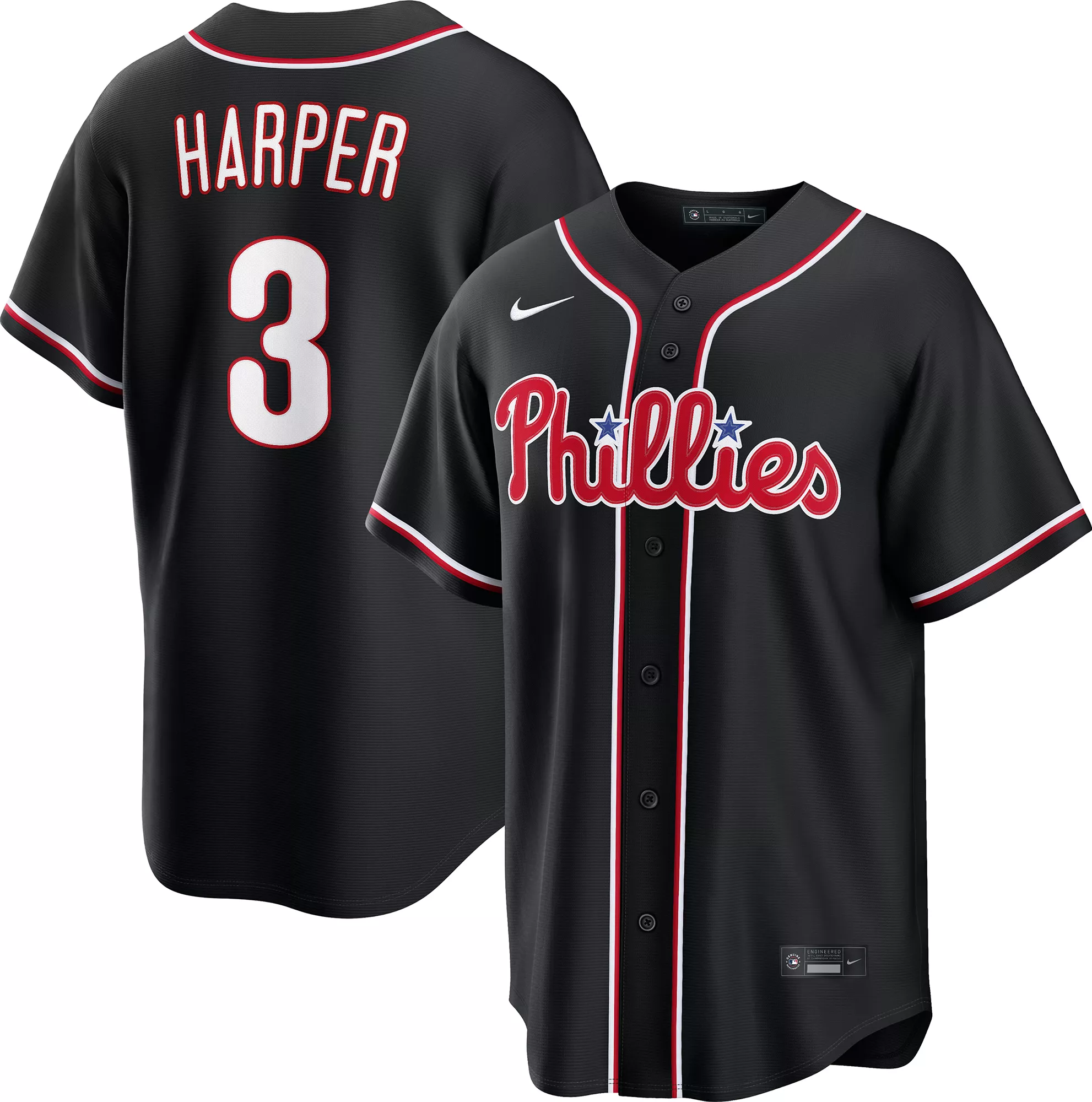Nike Men's Philadelphia Phillies Black Bryce Harper #3 Carbon Replica Jersey