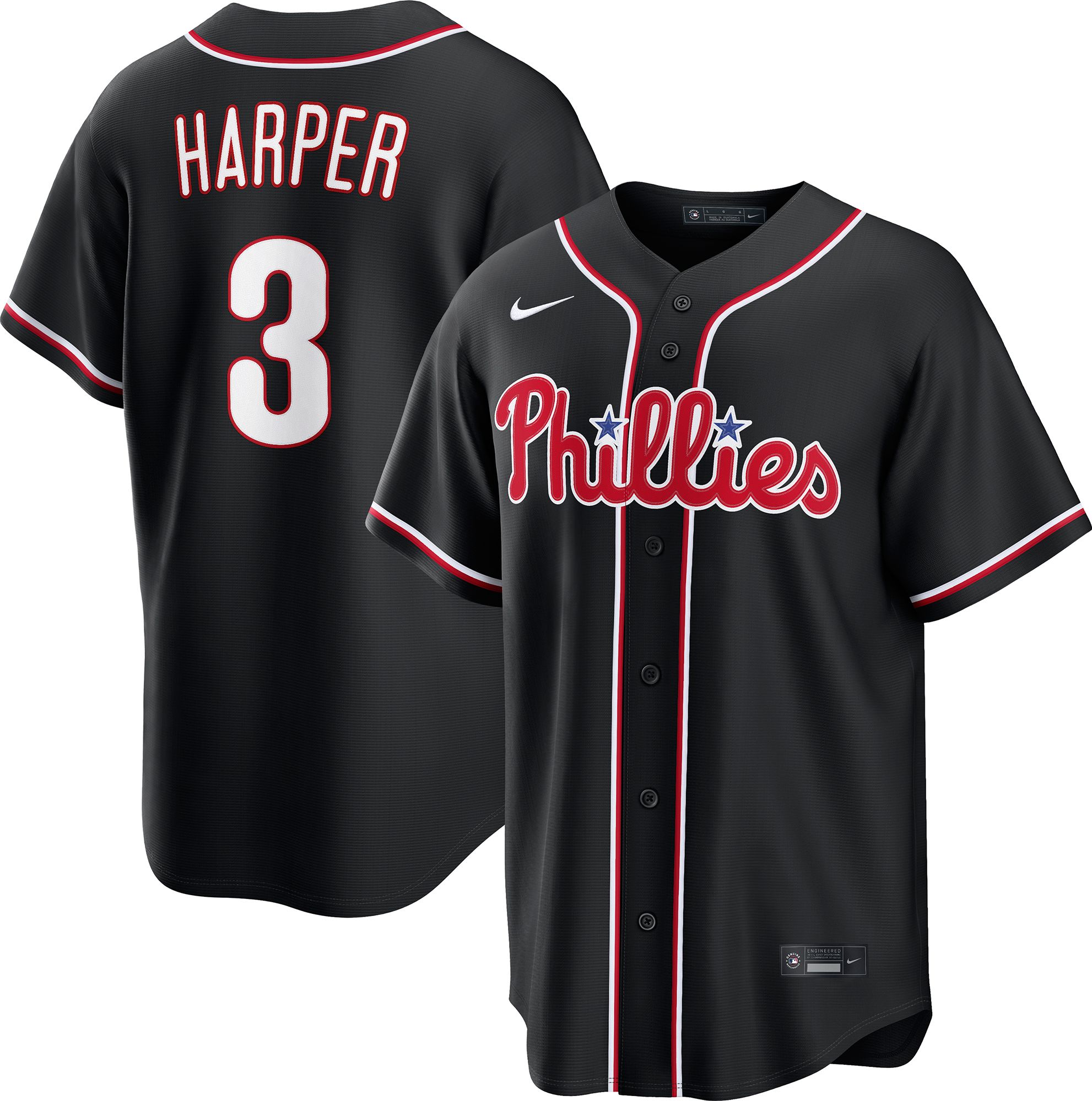 Nike Men's Philadelphia Phillies Black Bryce Harper #3 Carbon