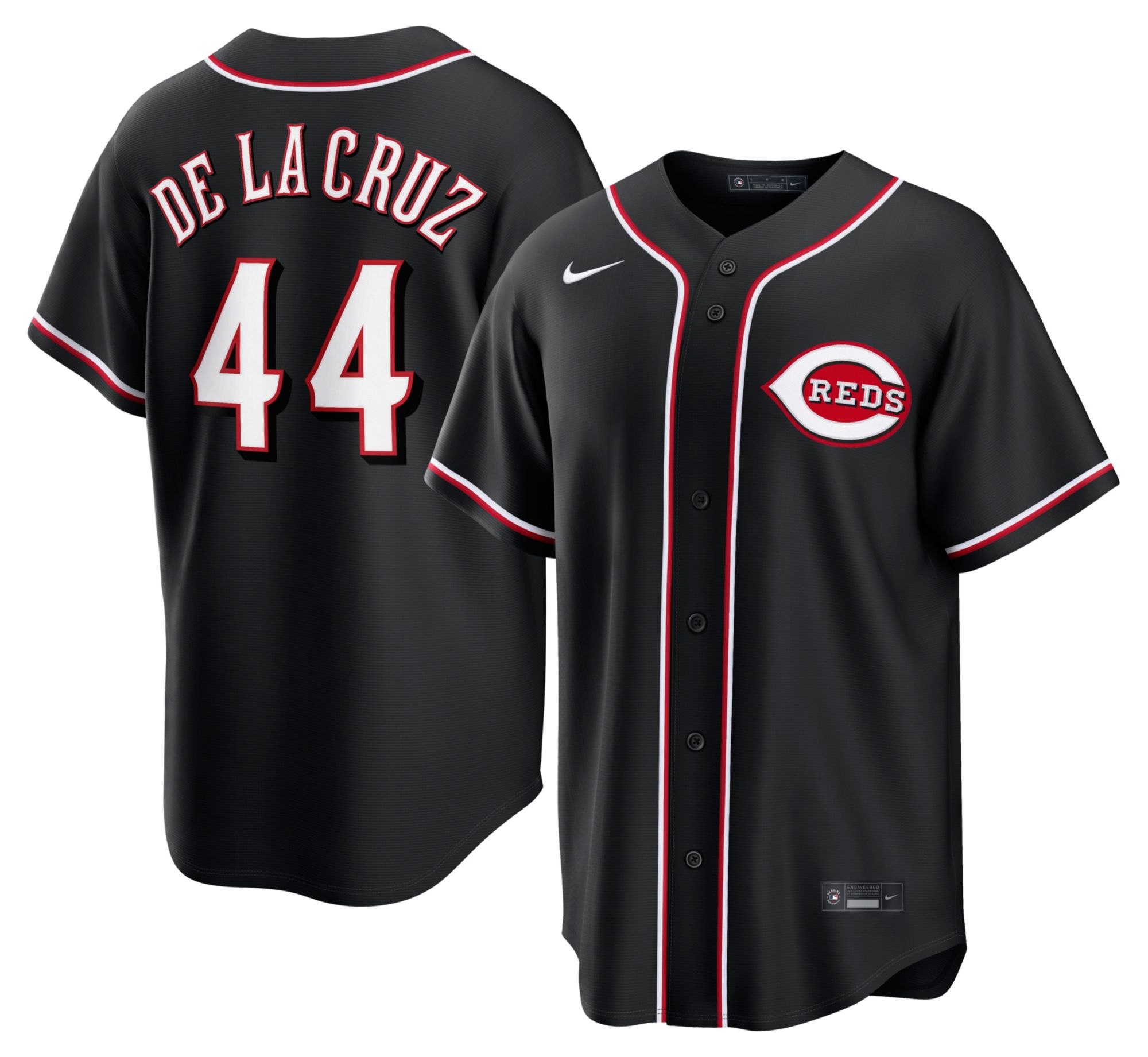 Nike Men's Cincinnati Reds Black Elly De La Cruz #44 Carbon