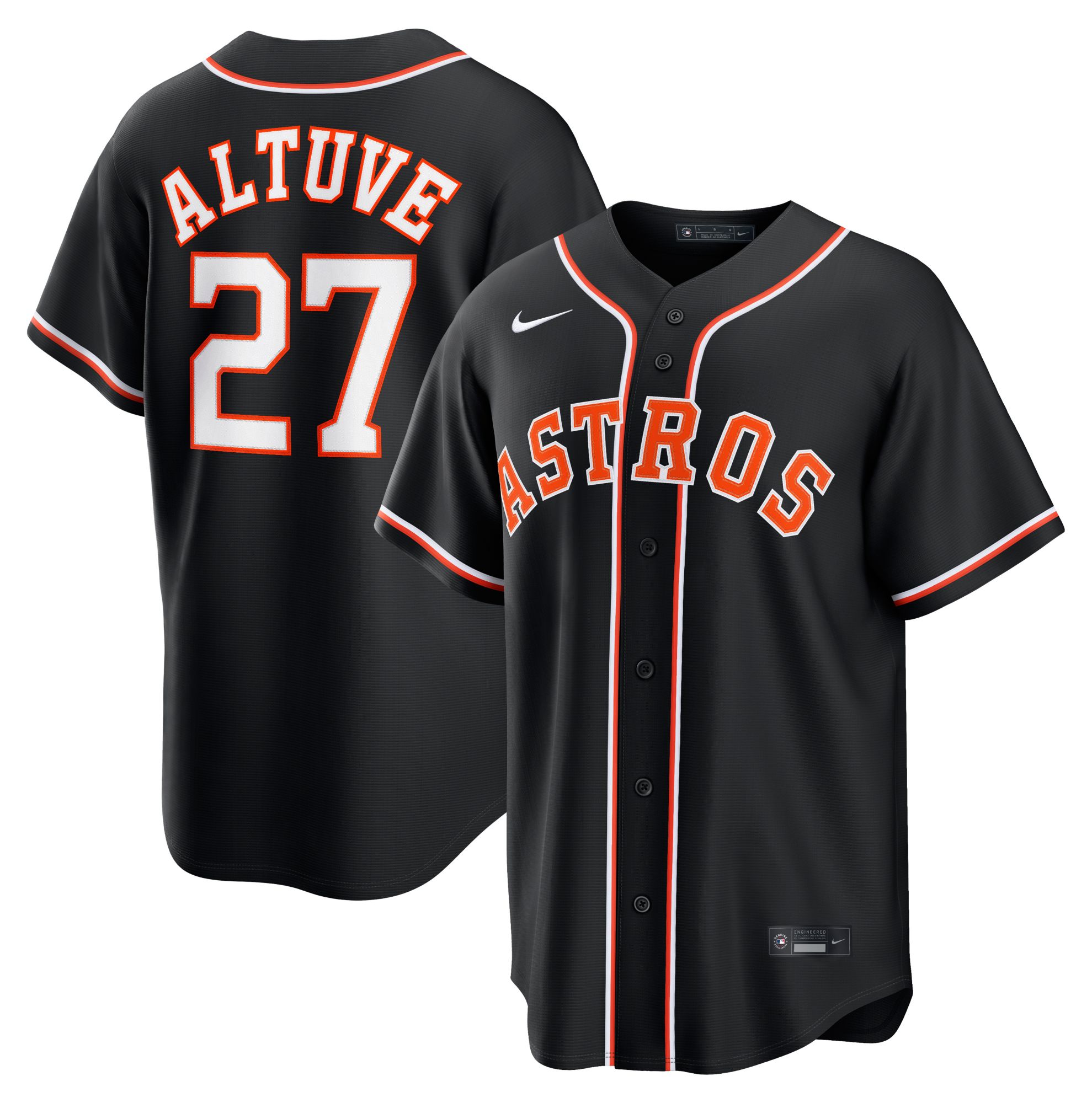 Nike Men's Houston Astros Black Jose Altuve #27 Carbon Replica