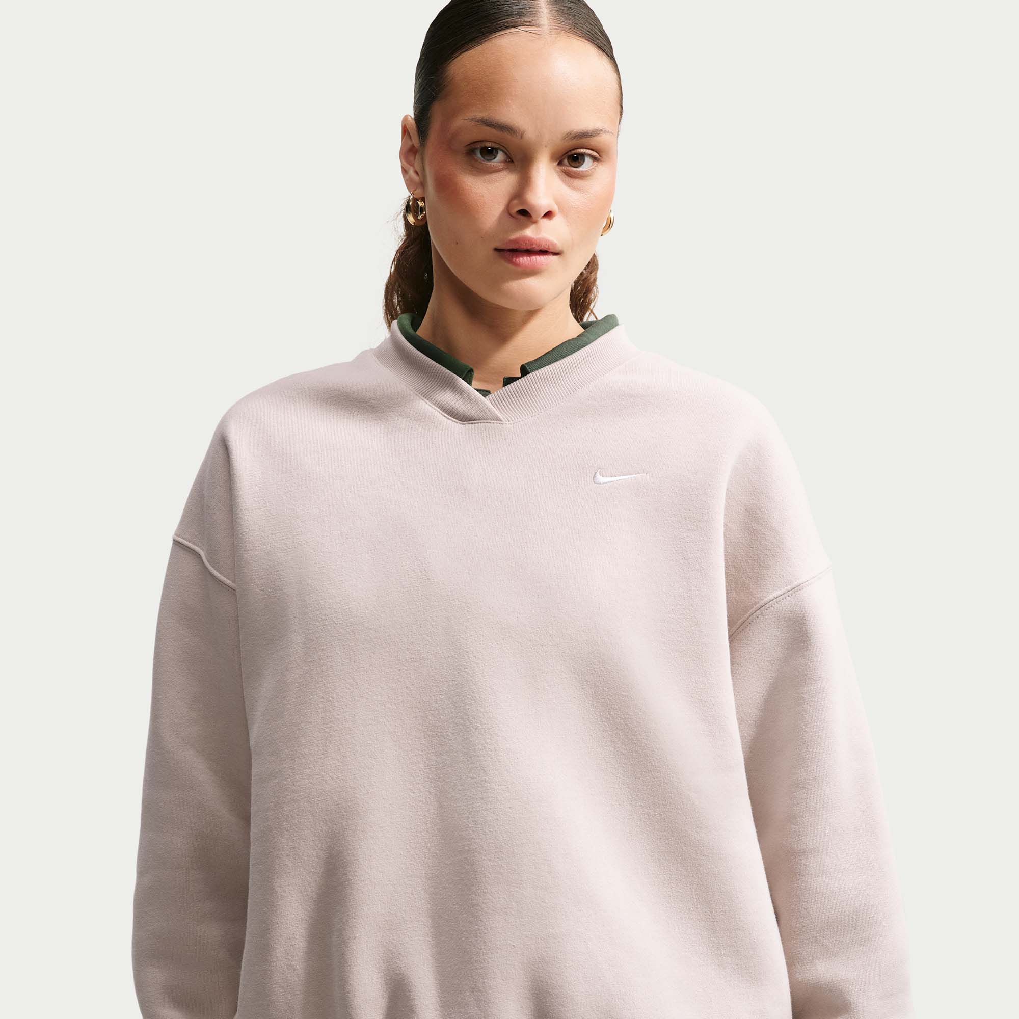 Nike Women's Studio Fleece Medium Weight Oversized V-Neck Sweatshirt