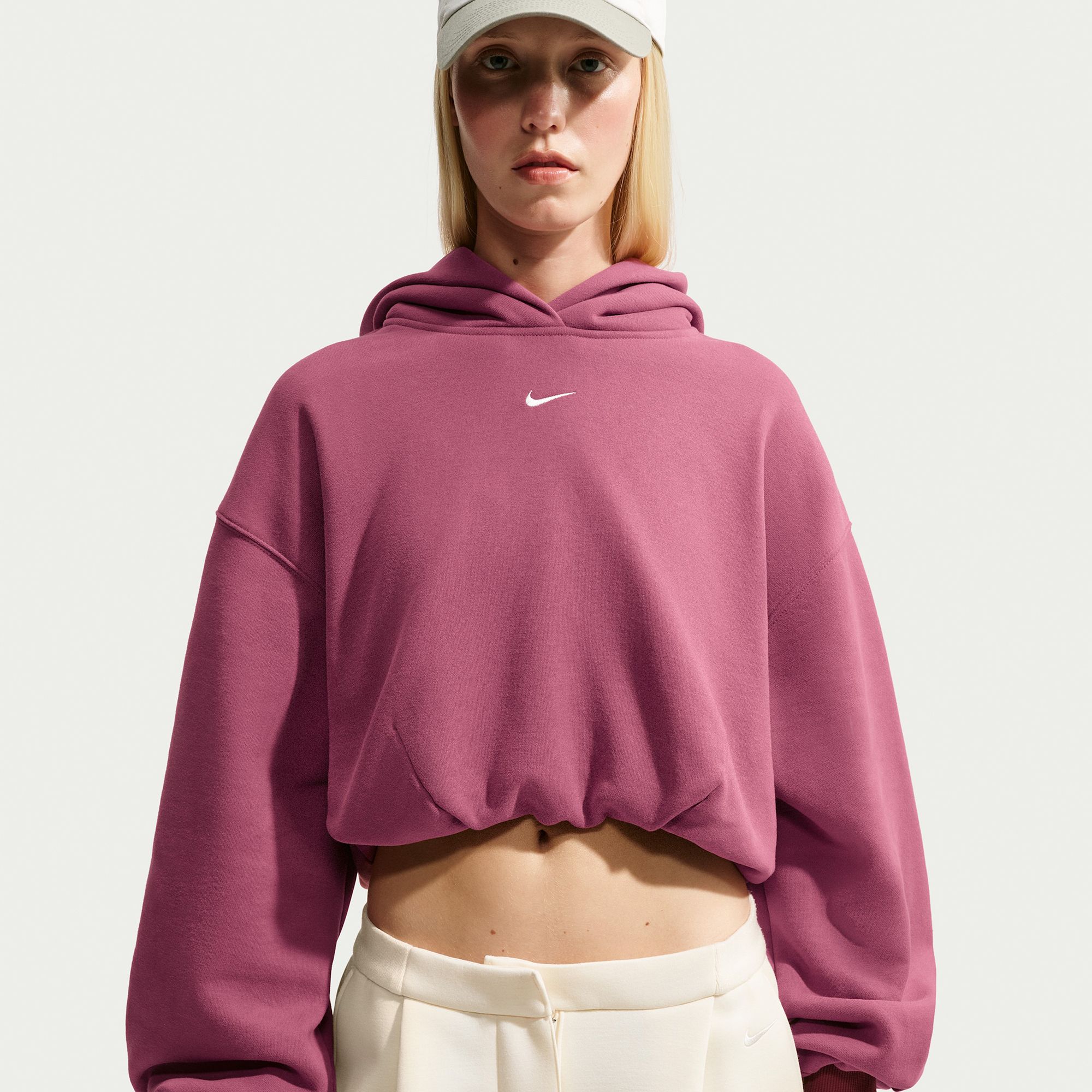 Nike Women's Studio Fleece Medium Weight Oversized Cropped Hoodie