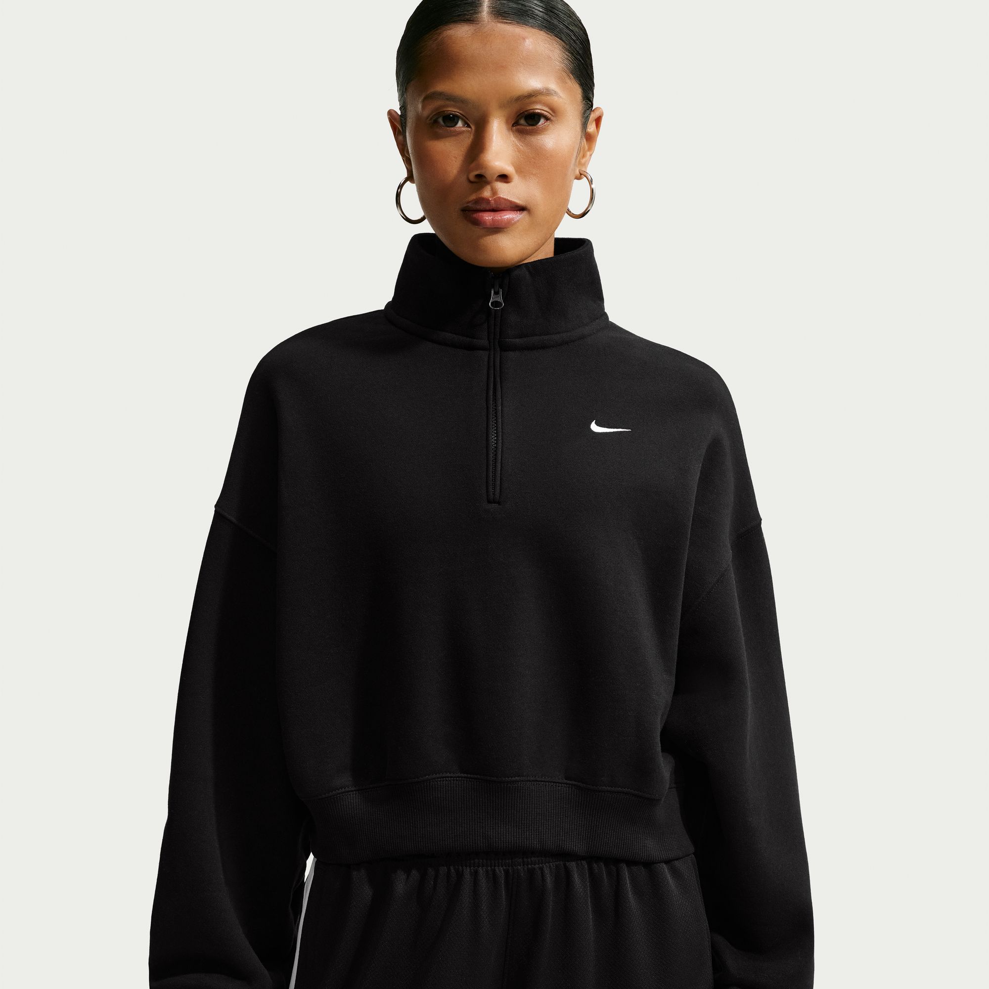 Nike Women's Studio Fleece Medium Weight Oversized 1/4-Zip Cropped
