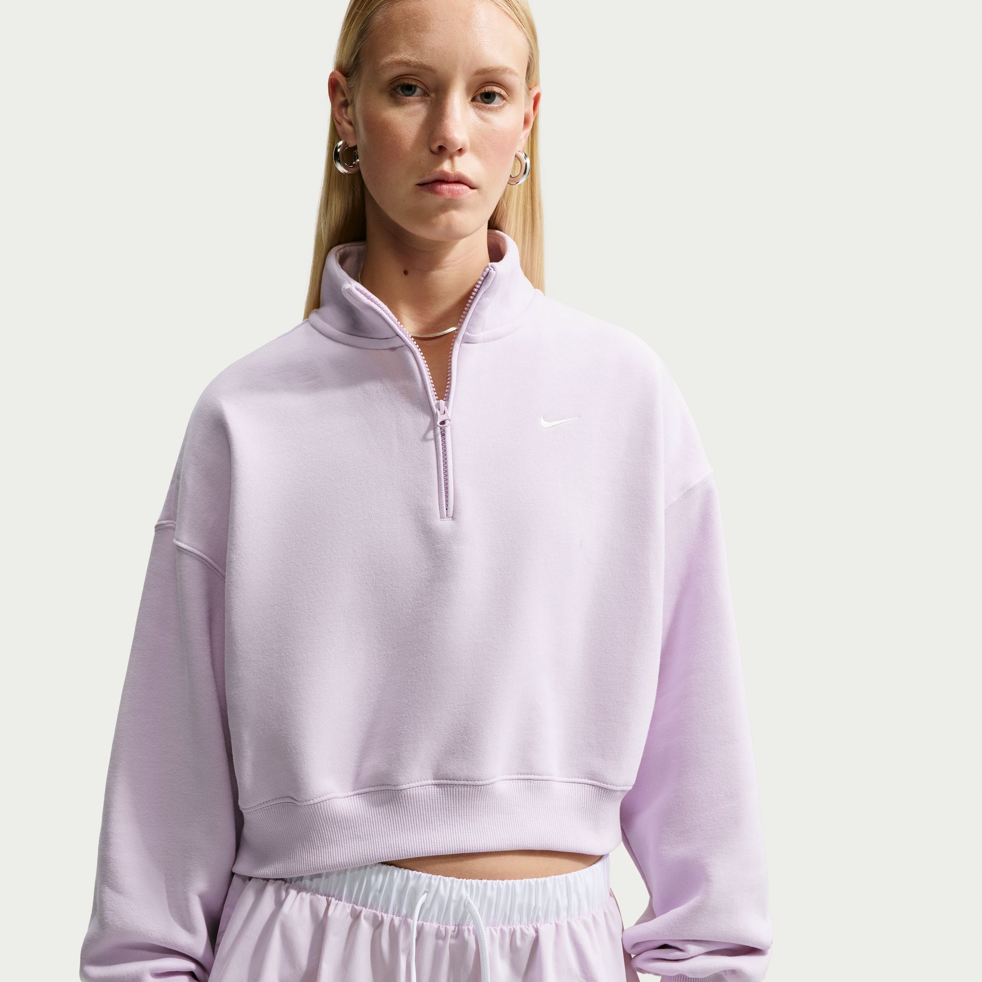 Nike Women's Studio Fleece Medium Weight Oversized 1/4-Zip Cropped