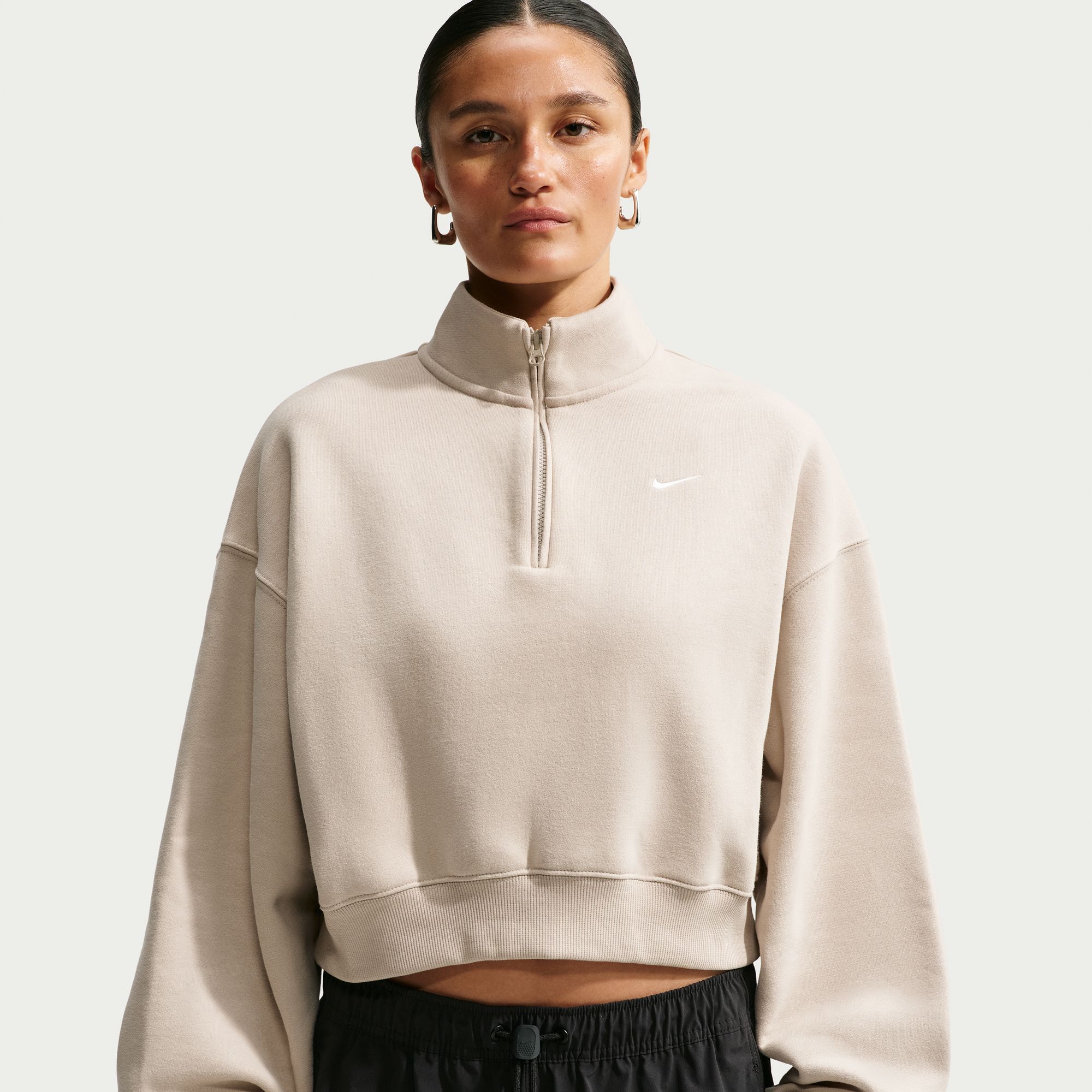 Nike Women's Studio Fleece Medium Weight Oversized 1/4-Zip Cropped