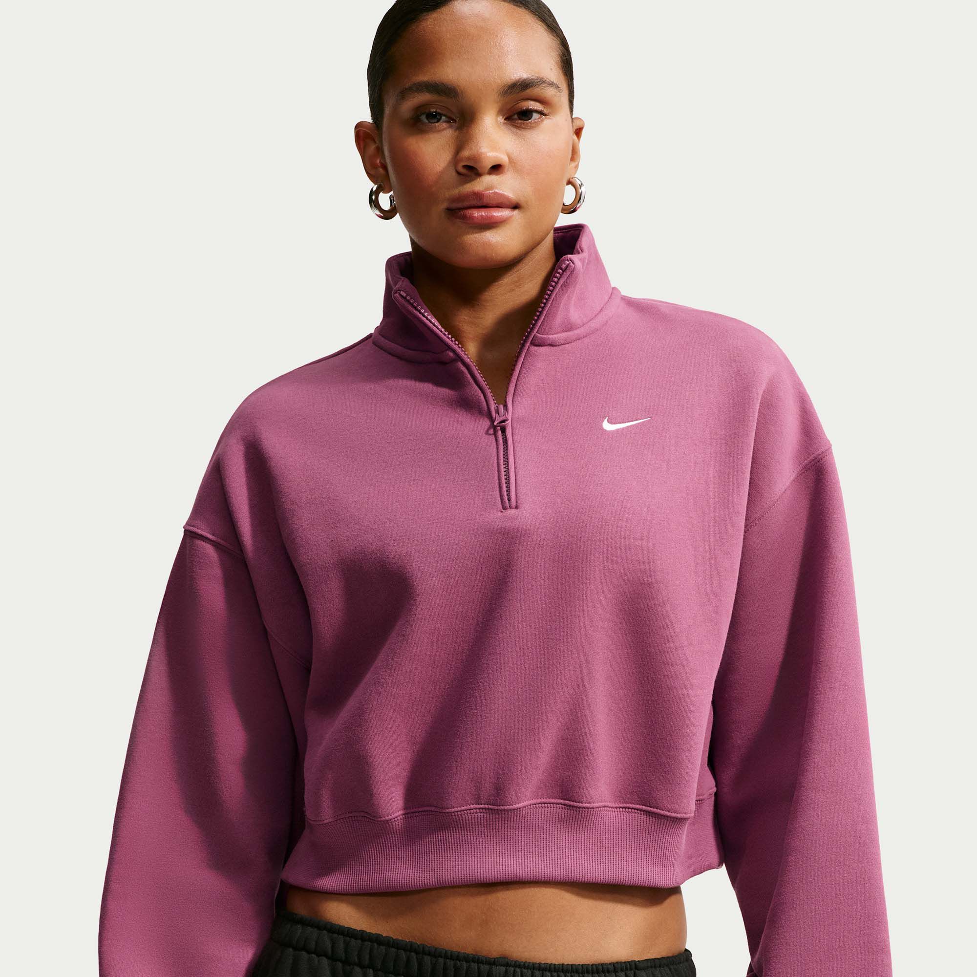 Nike Women's Studio Fleece Medium Weight Oversized 1/4-Zip Cropped