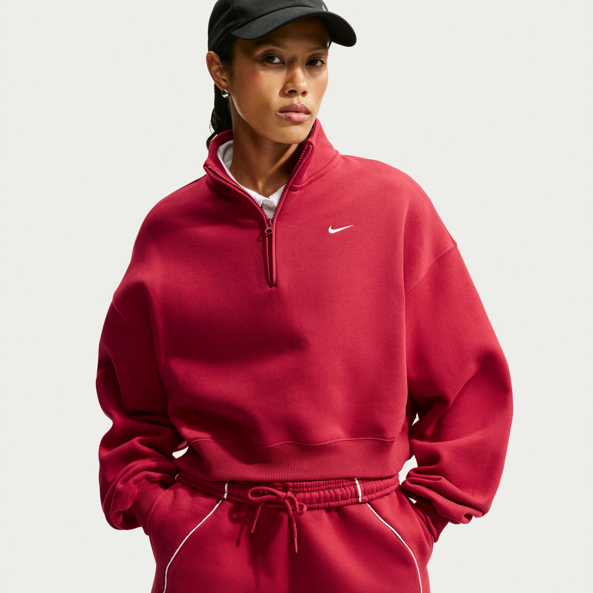 Nike Women's Studio Fleece Medium Weight Oversized 1/4-Zip Cropped