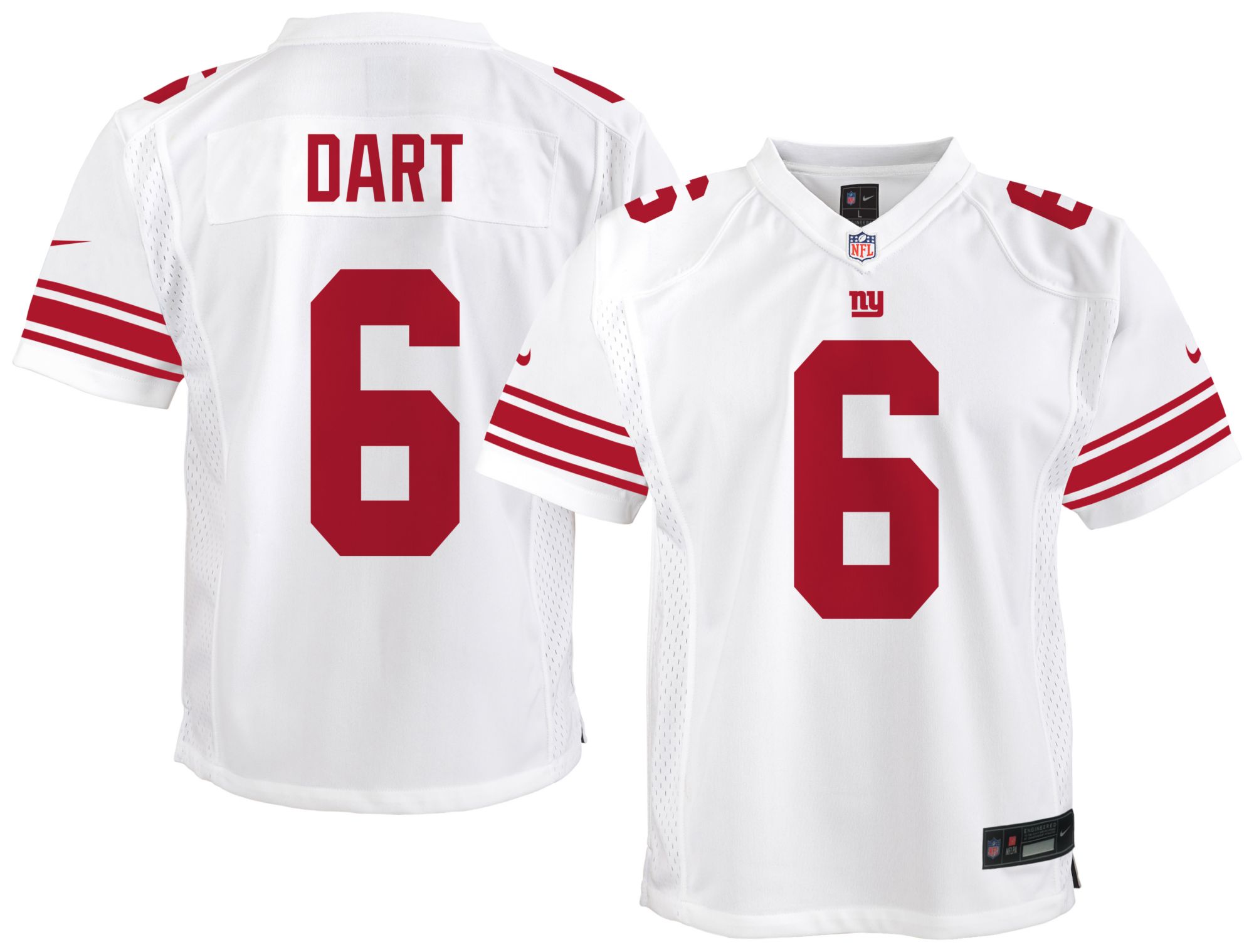 Nike Youth New York Giants Jaxson Dart #6 White Road Game Jersey