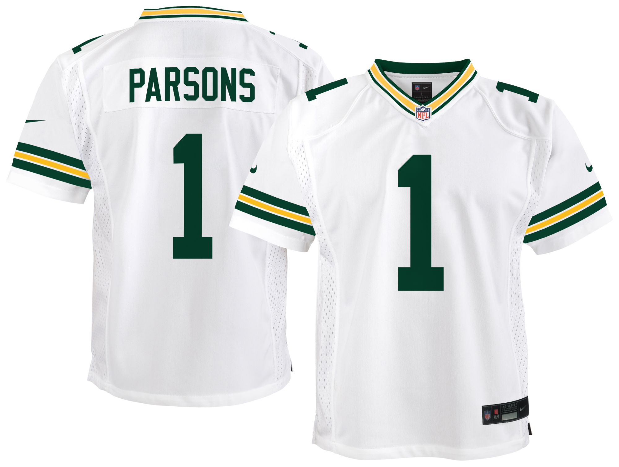 Nike Youth Green Bay Packers Micah Parsons #1 White Home Game