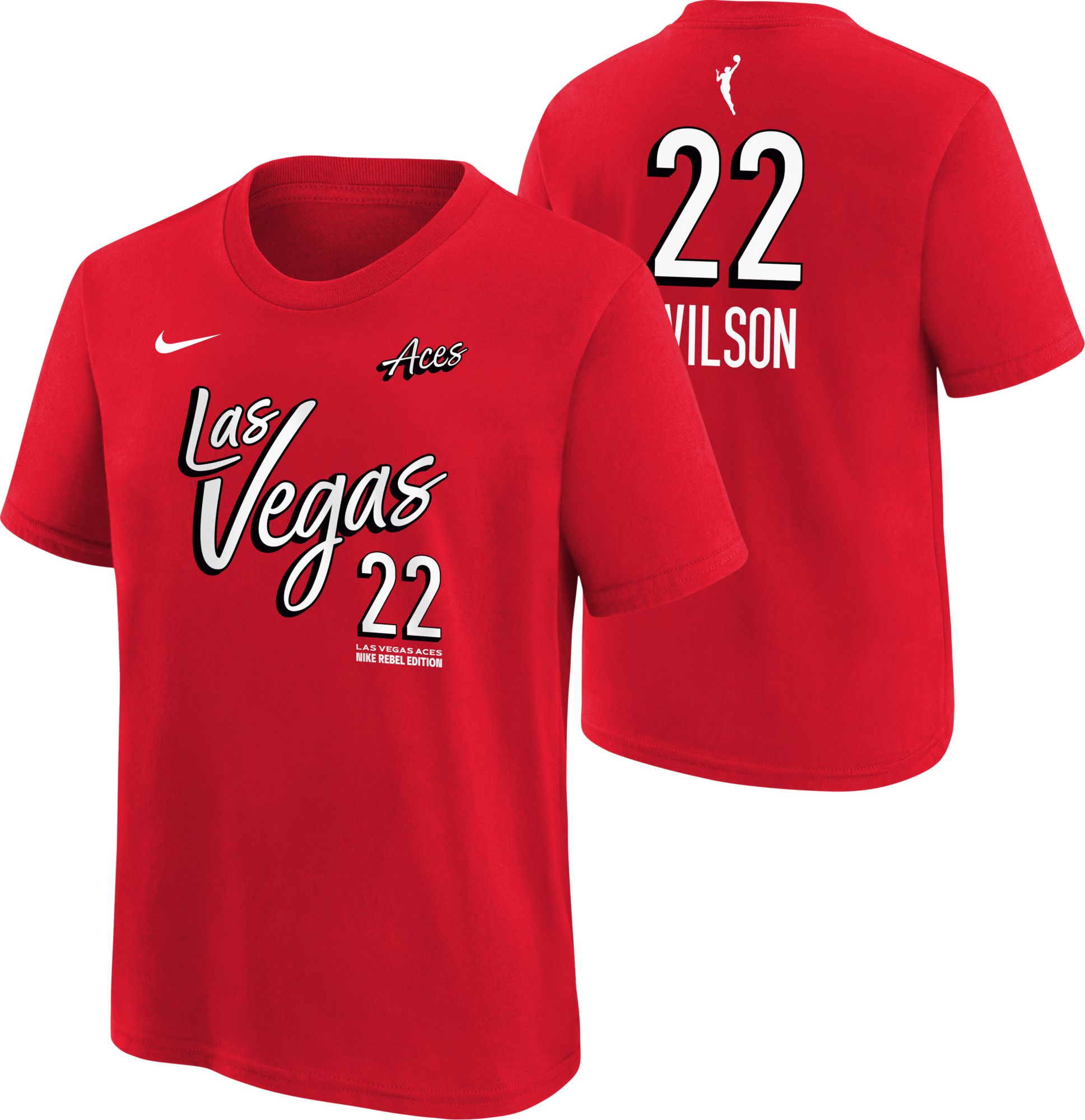 Nike Youth Las Vegas Aces Red A'ja Wilson #22 Rebel T-Shirt