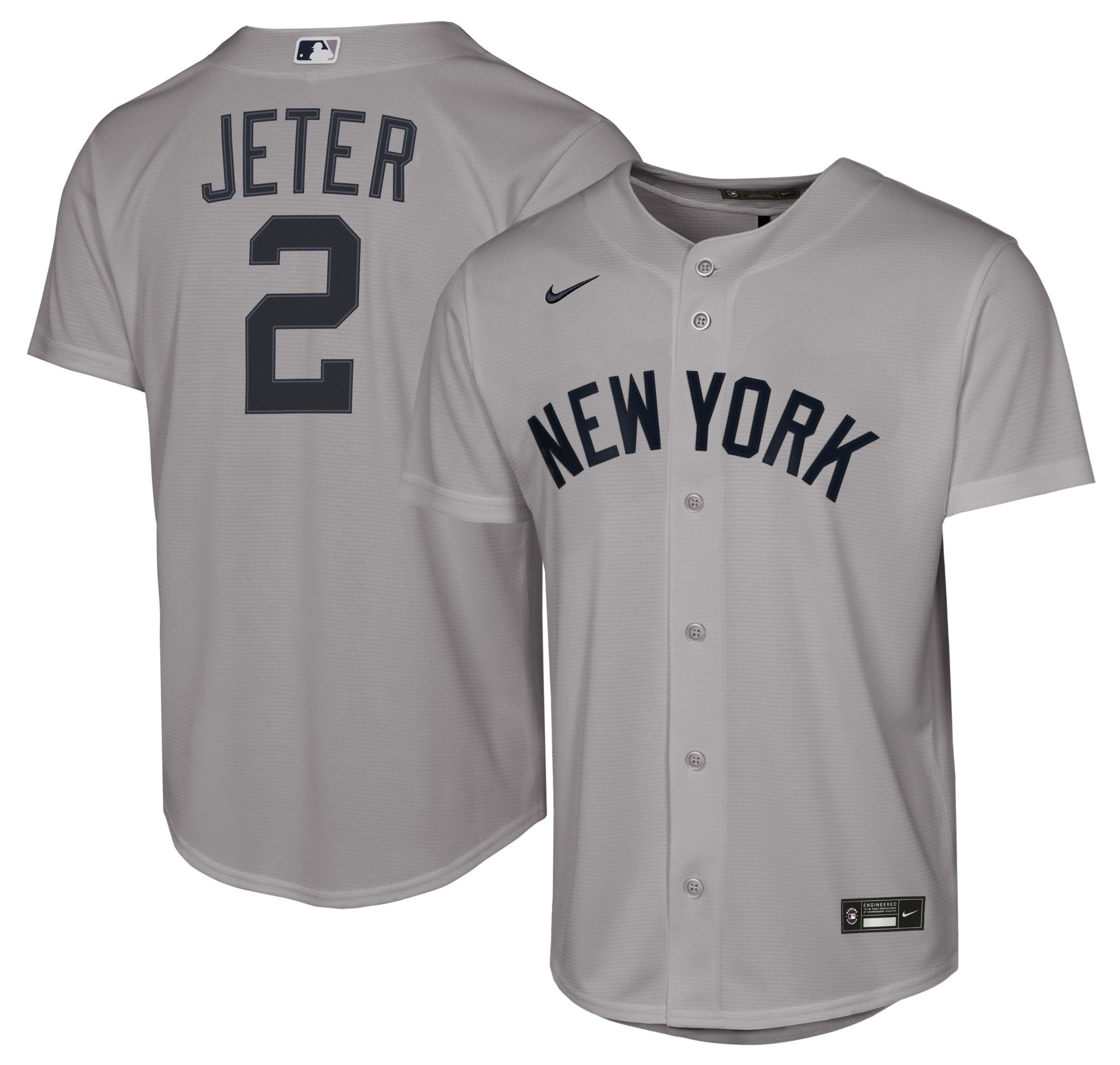 Nike Youth New York Yankees Gray Derek Jeter #2 Baseline Road